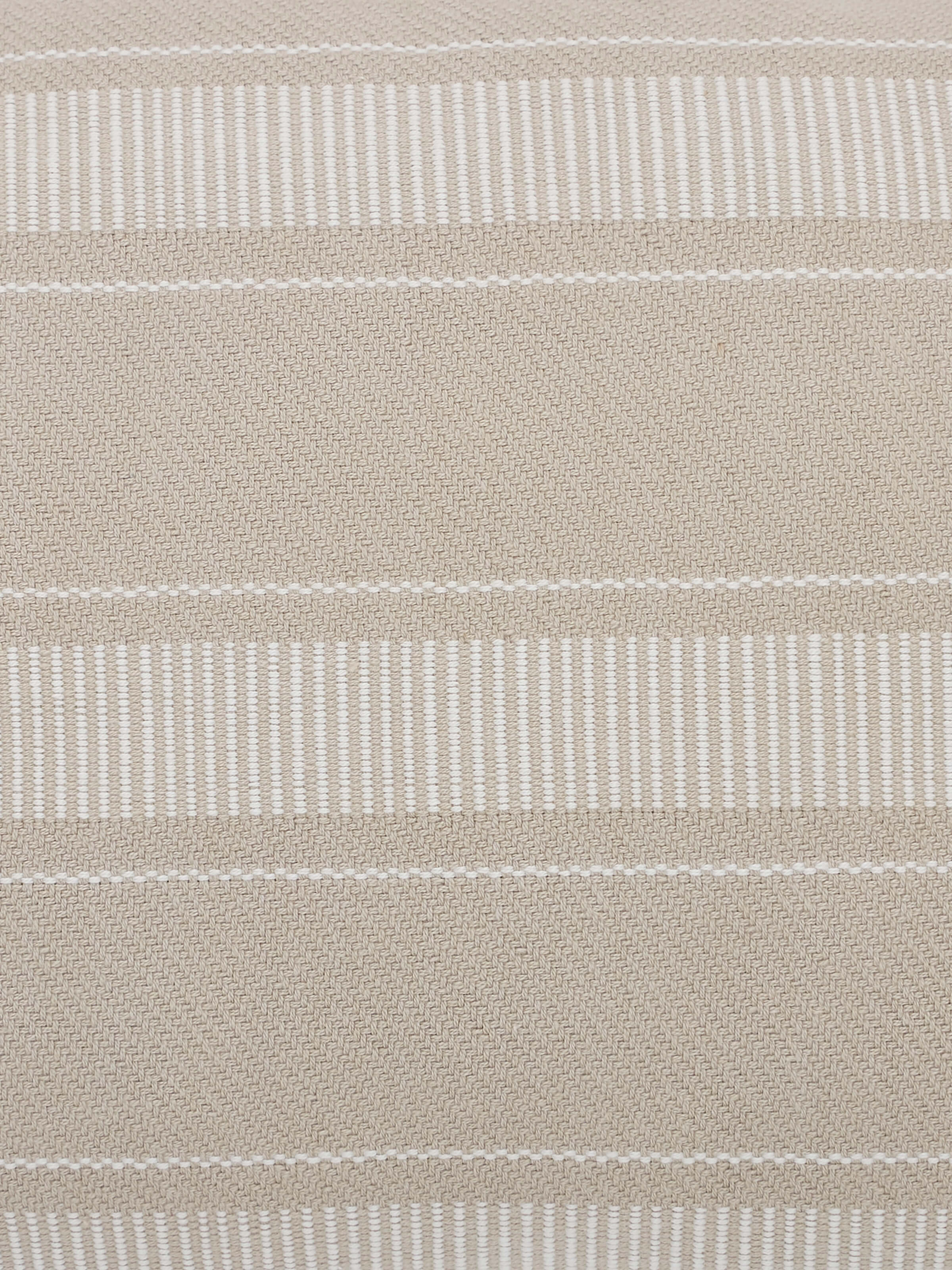 Detailed view of Godna Light Beige Stripe Cotton Handwoven Pattu Lumbar Cushion Cover focusing on the fabric weave.