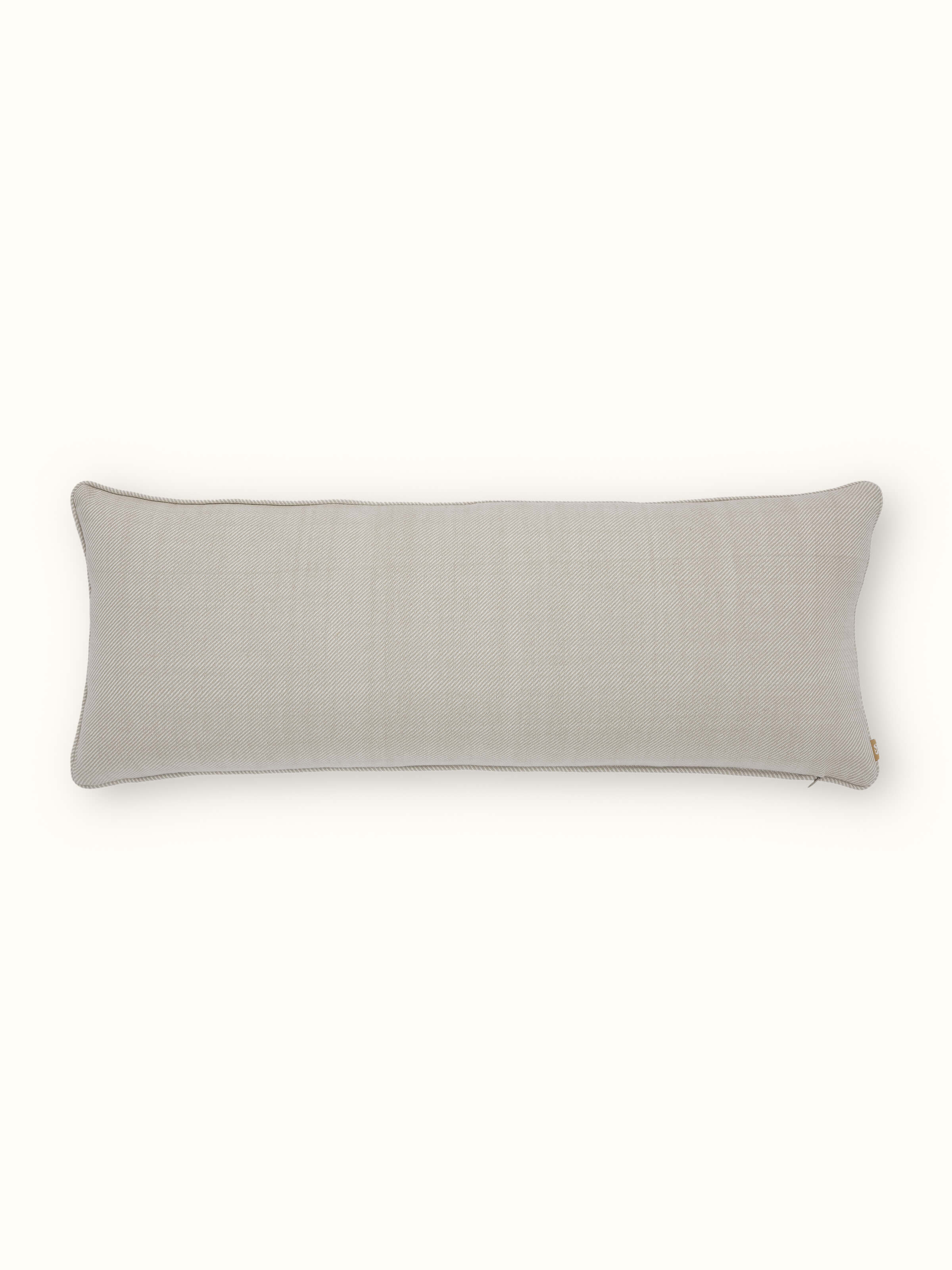 Close-up view of Godna Light Beige Stripe Cotton Handwoven Pattu Lumbar Cushion Cover showcasing the stripes and texture.