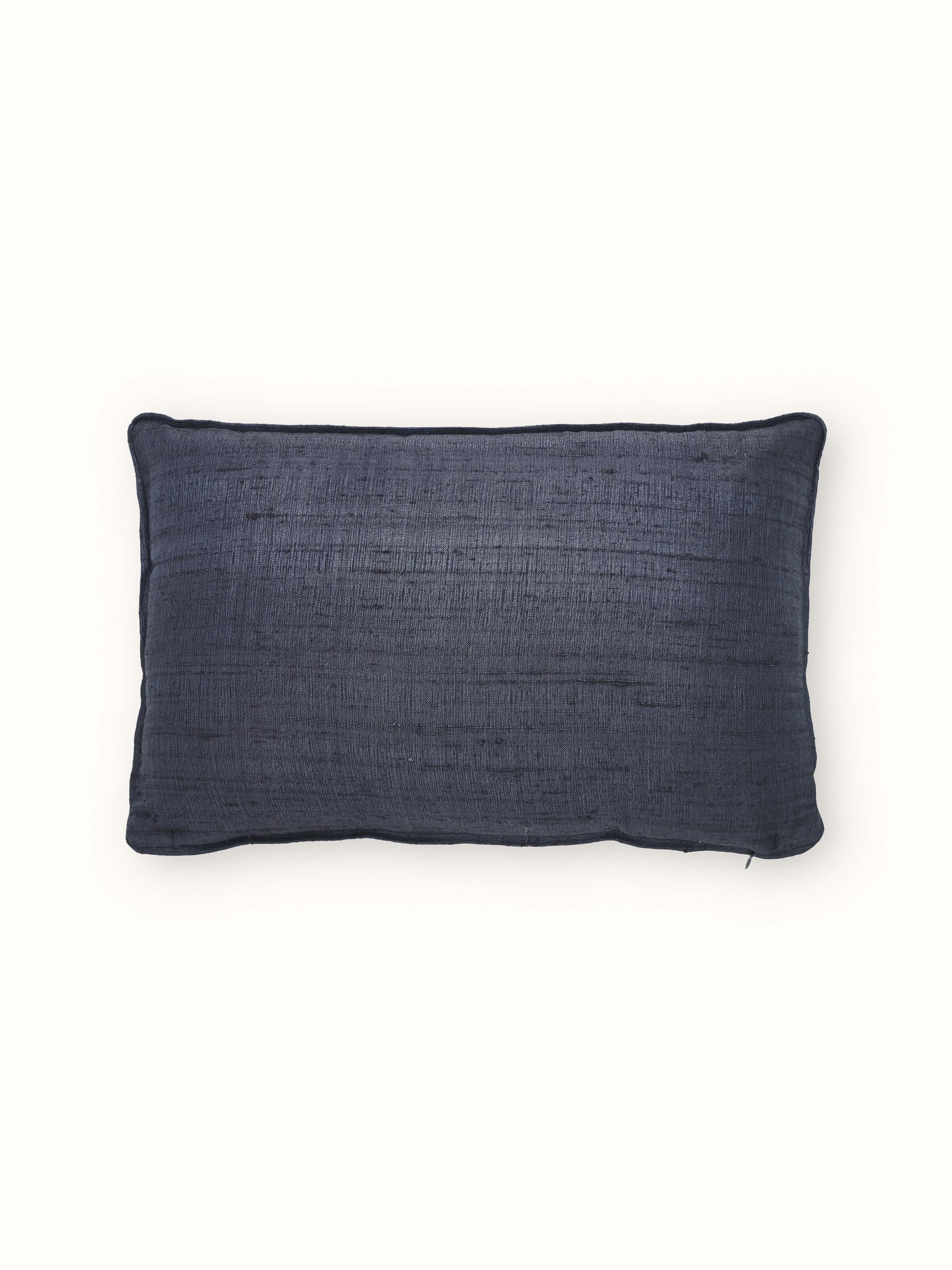 Close-up of Alankar dark blue diagonal stripe silk zardozi embroidered cushion cover highlighting the intricate zardozi embroidery and fabric quality