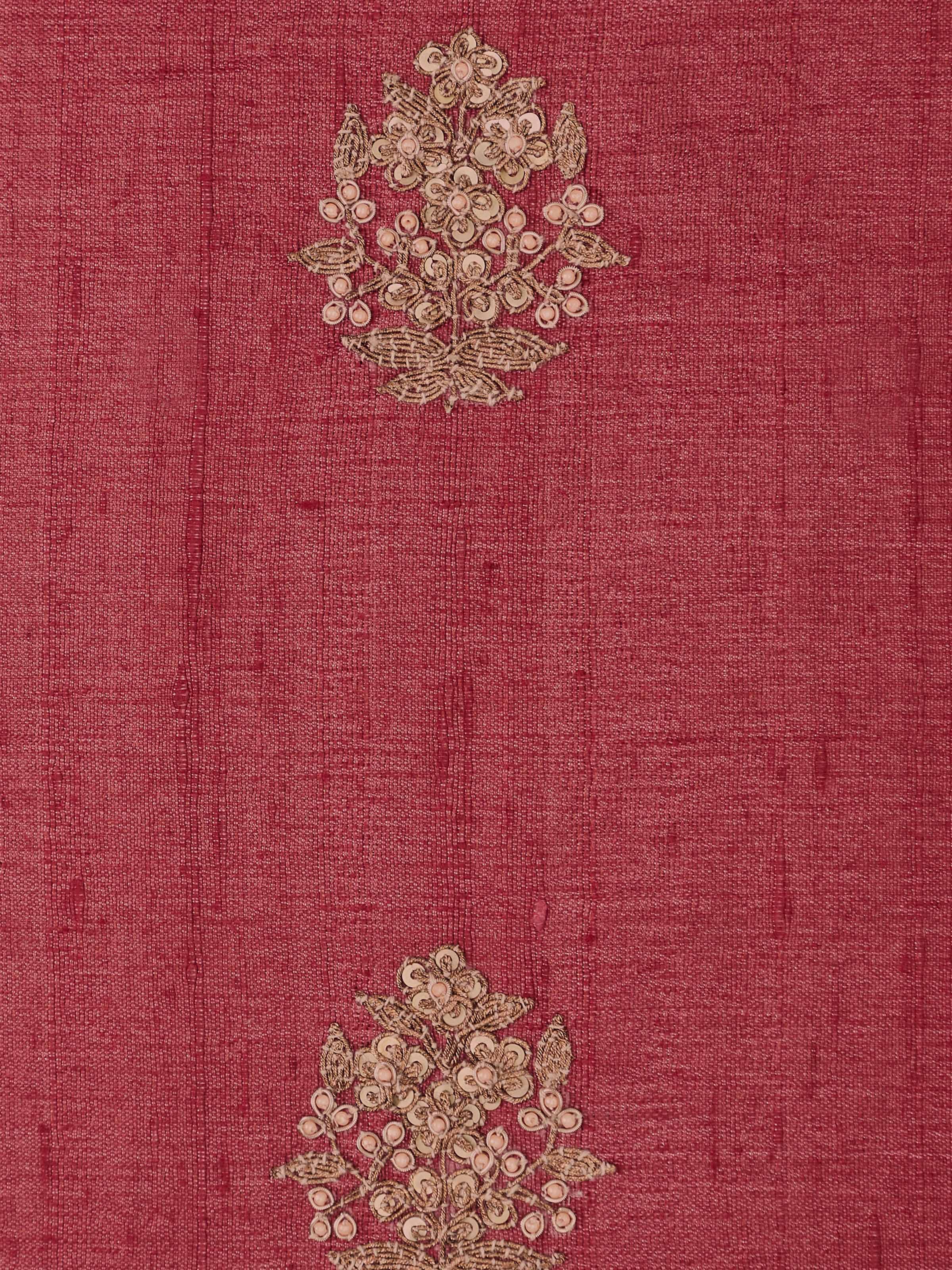 Full view of Alankar Maroon Buti Silk Zardozi Embroidered Cushion Cover showing the overall design and zardozi detailing.