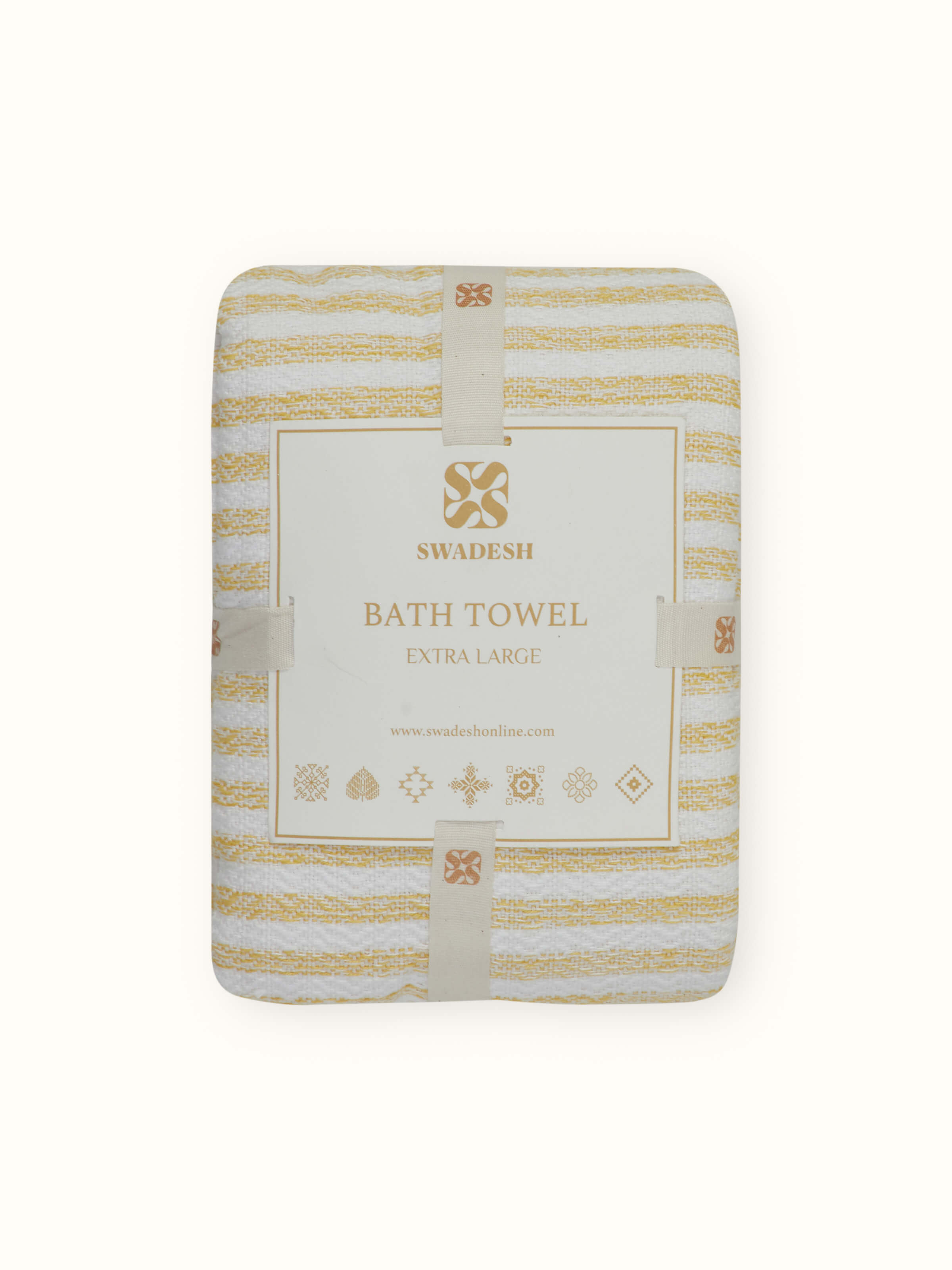 Close-up of Vayana solid yellow cotton bath towel (XL) emphasizing the softness and absorbency of the cotton fabric