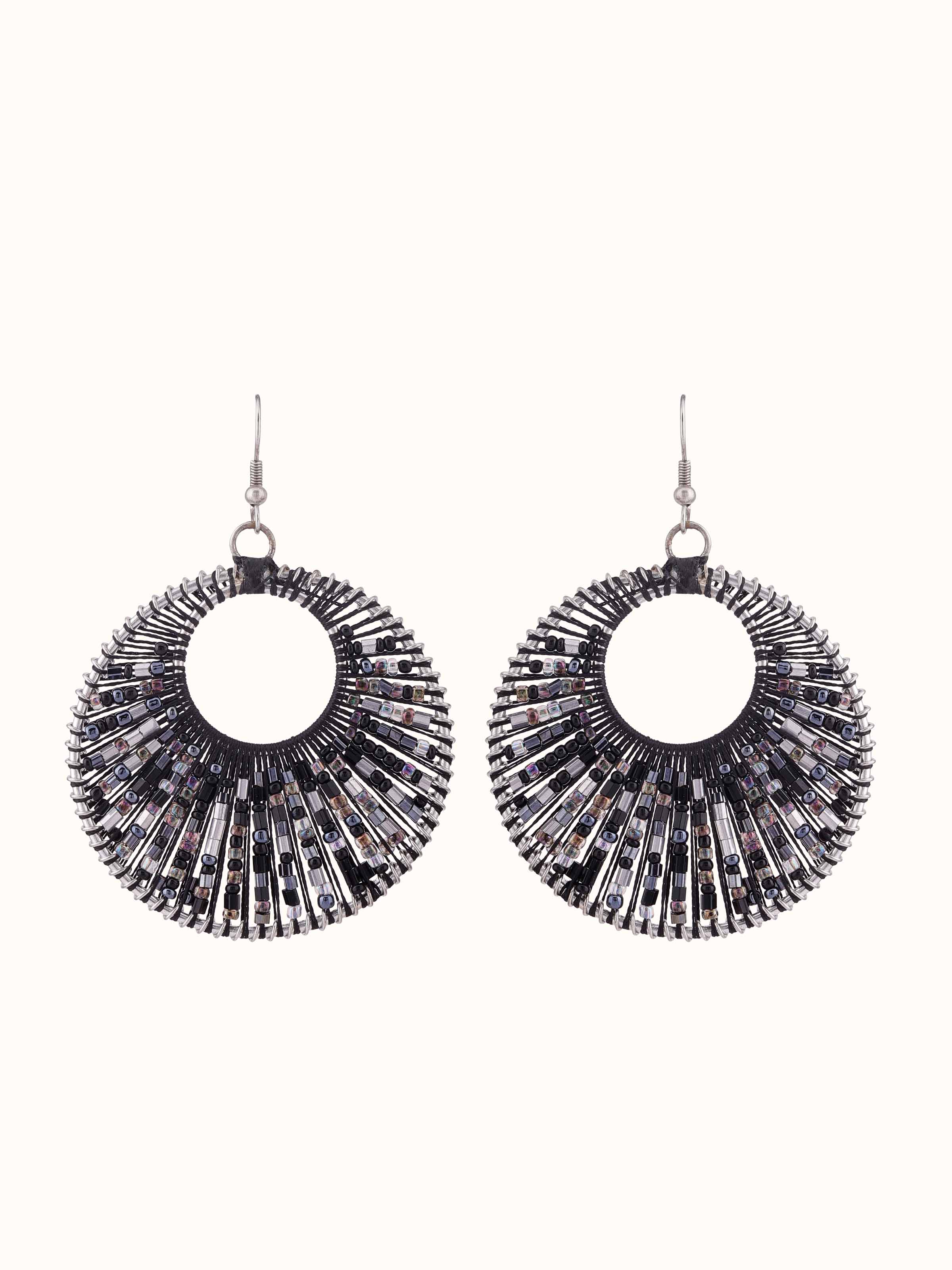 Front view of Handcrafted drop earrings featuring intricate design and artisanal craftsmanship