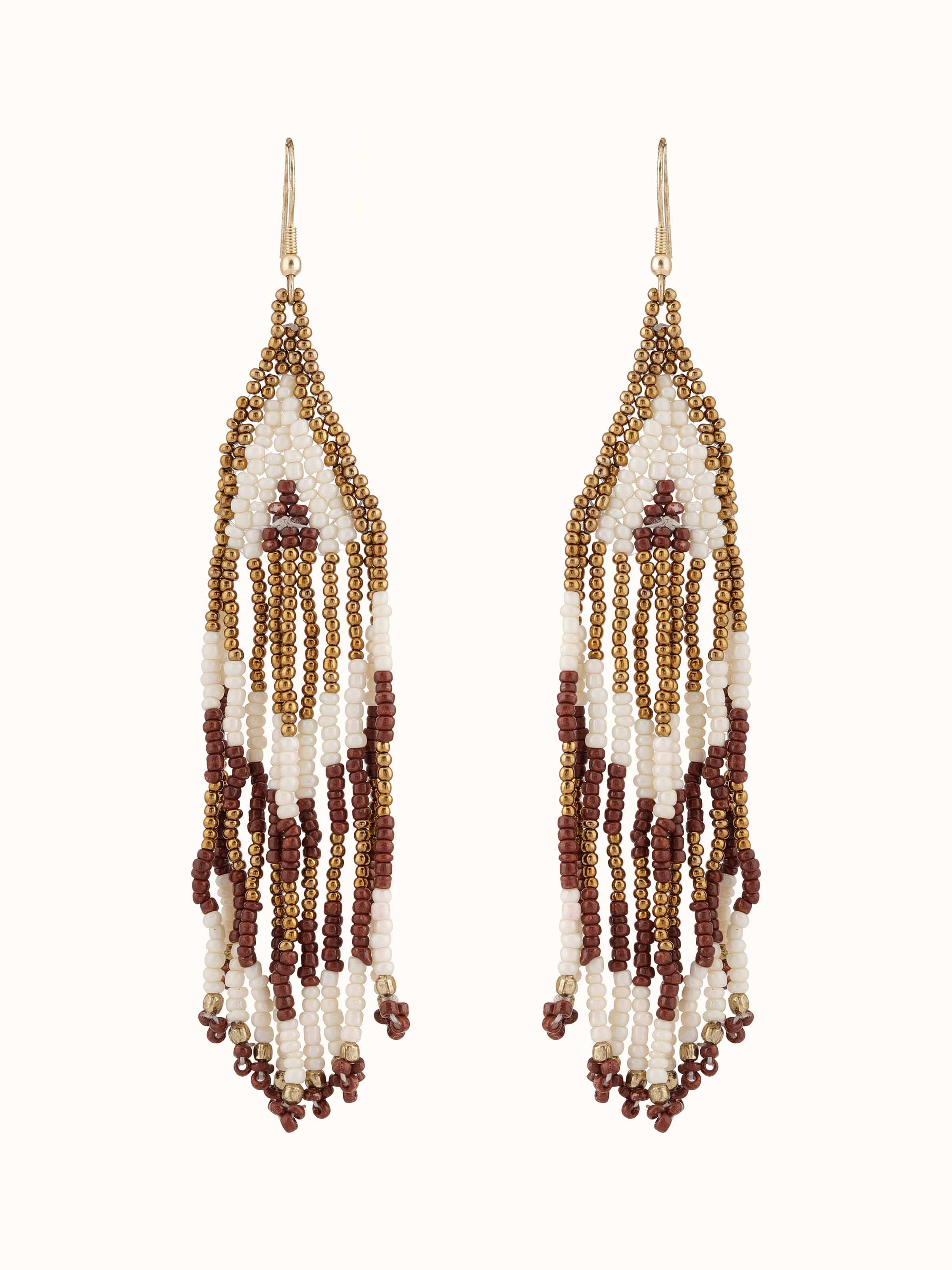 Front view of handcrafted drop earrings featuring unique design.
