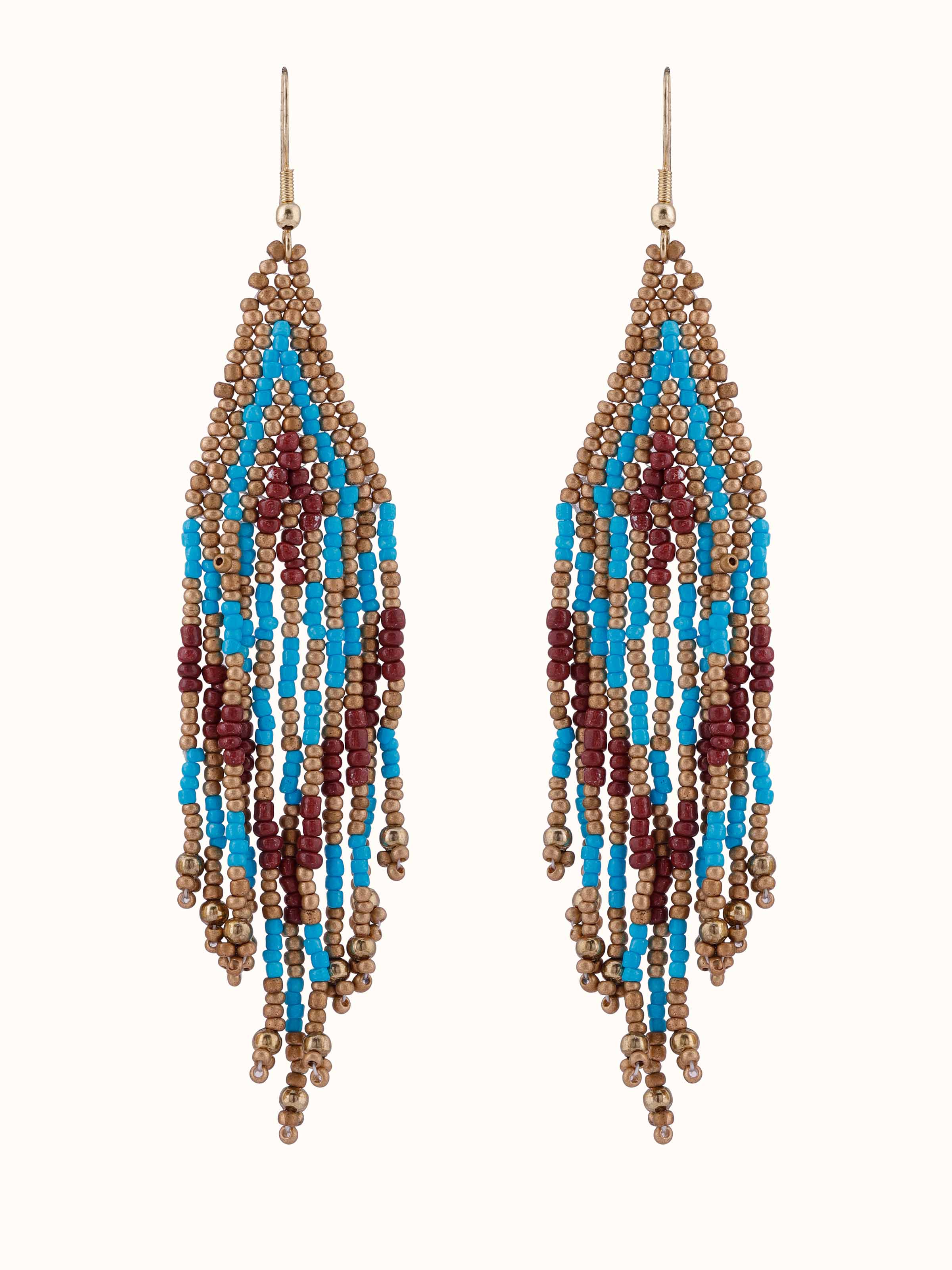 Overhead view of Handcrafted Drop Earrings showcasing unique design and intricate craftsmanship.