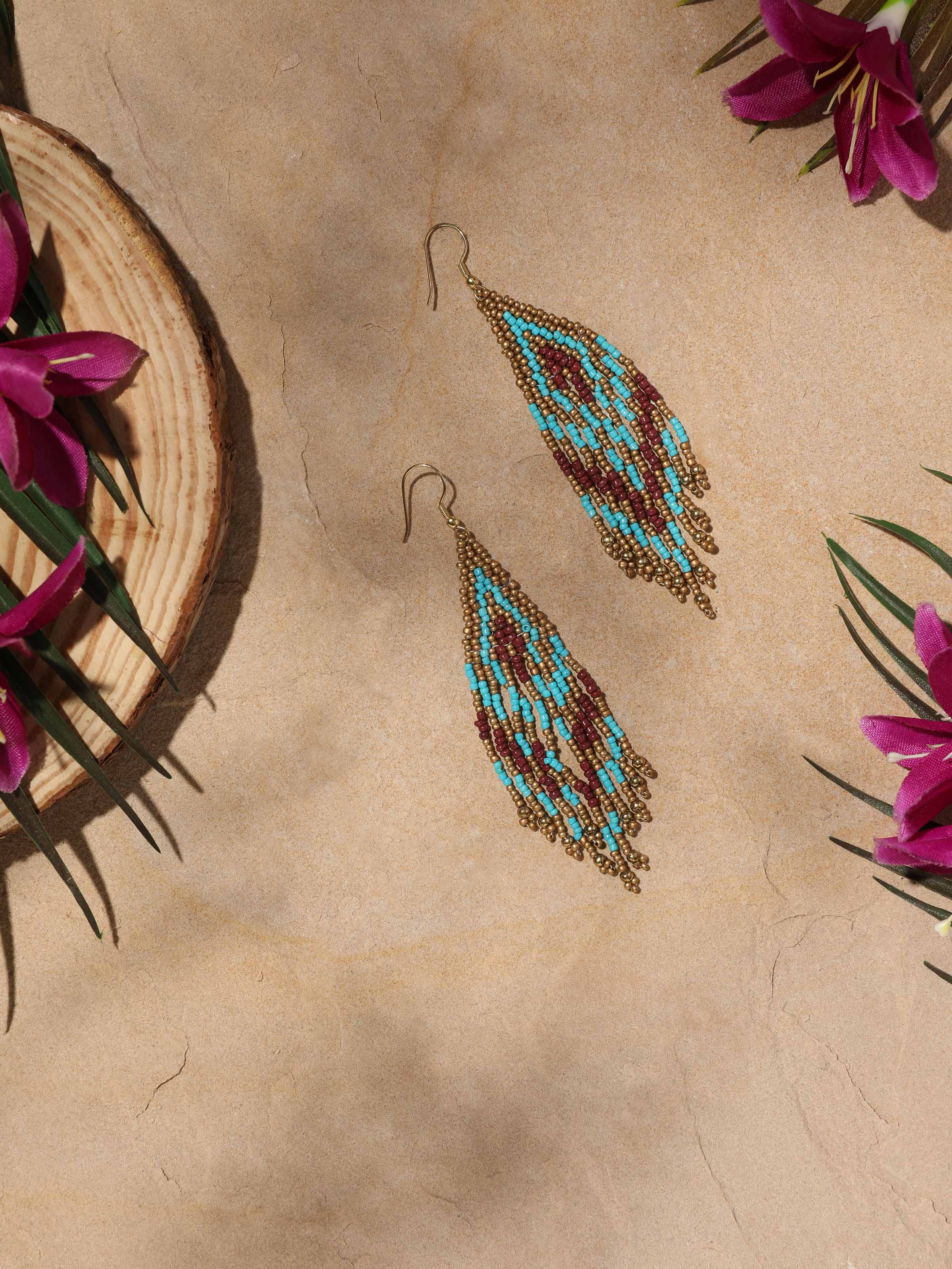 Close-up of Handcrafted Drop Earrings highlighting detailed artistry and fine design.
