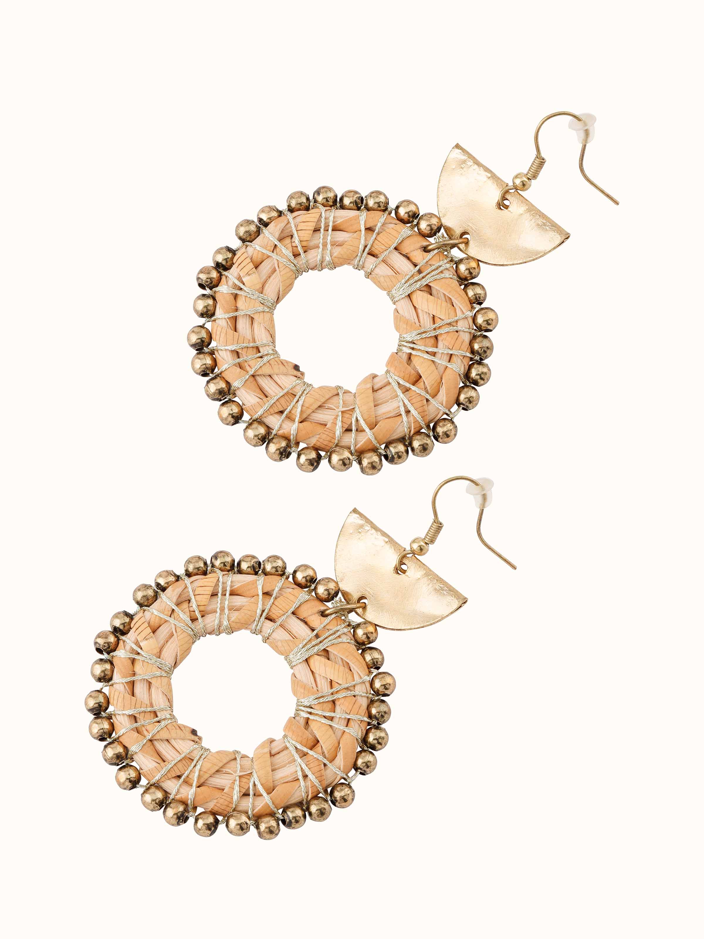 Angled view of Handcrafted Drop Earrings highlighting their unique and stylish appearance.