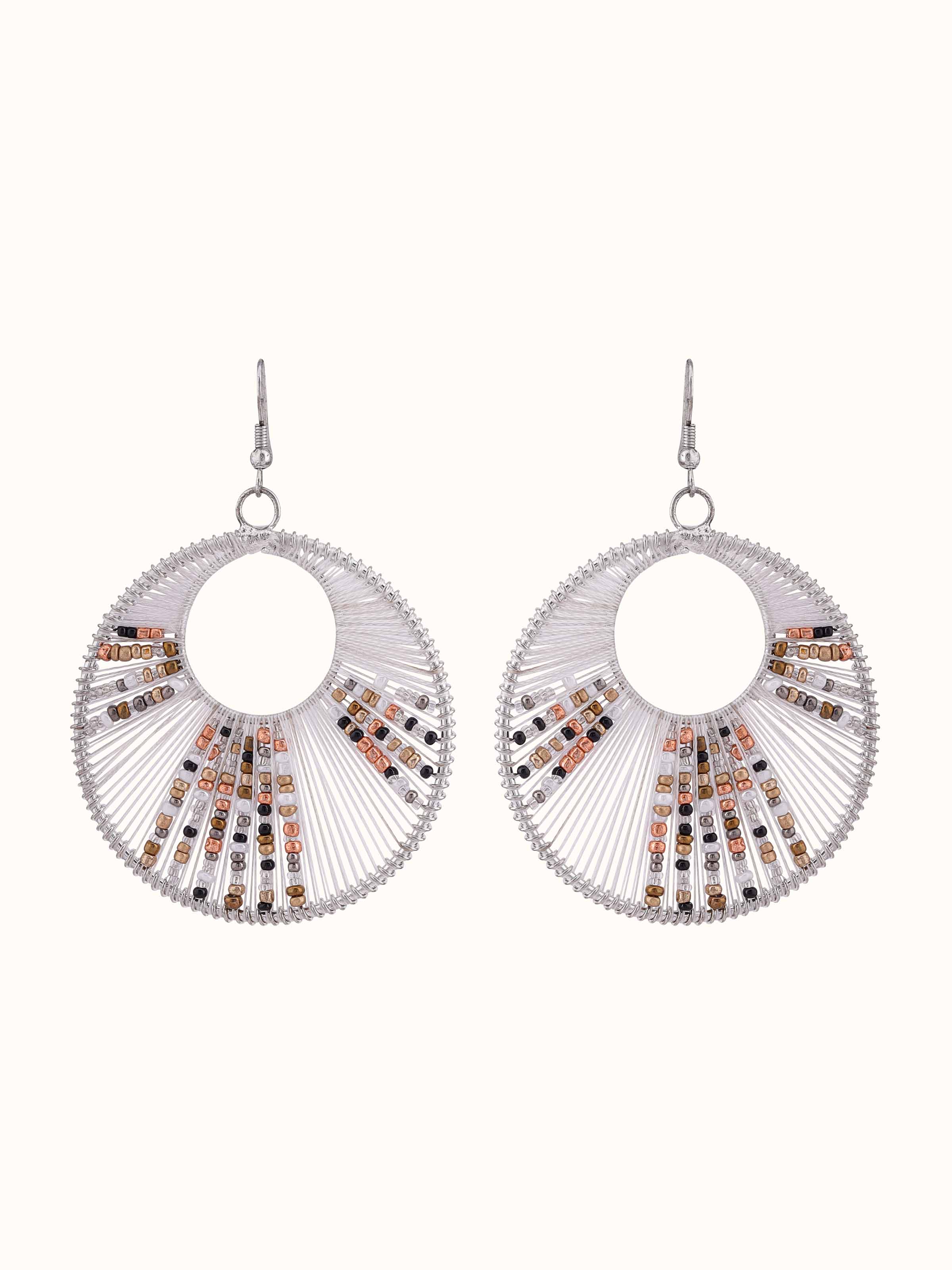 Front view of handcrafted drop earrings showcasing detailed design and craftsmanship.