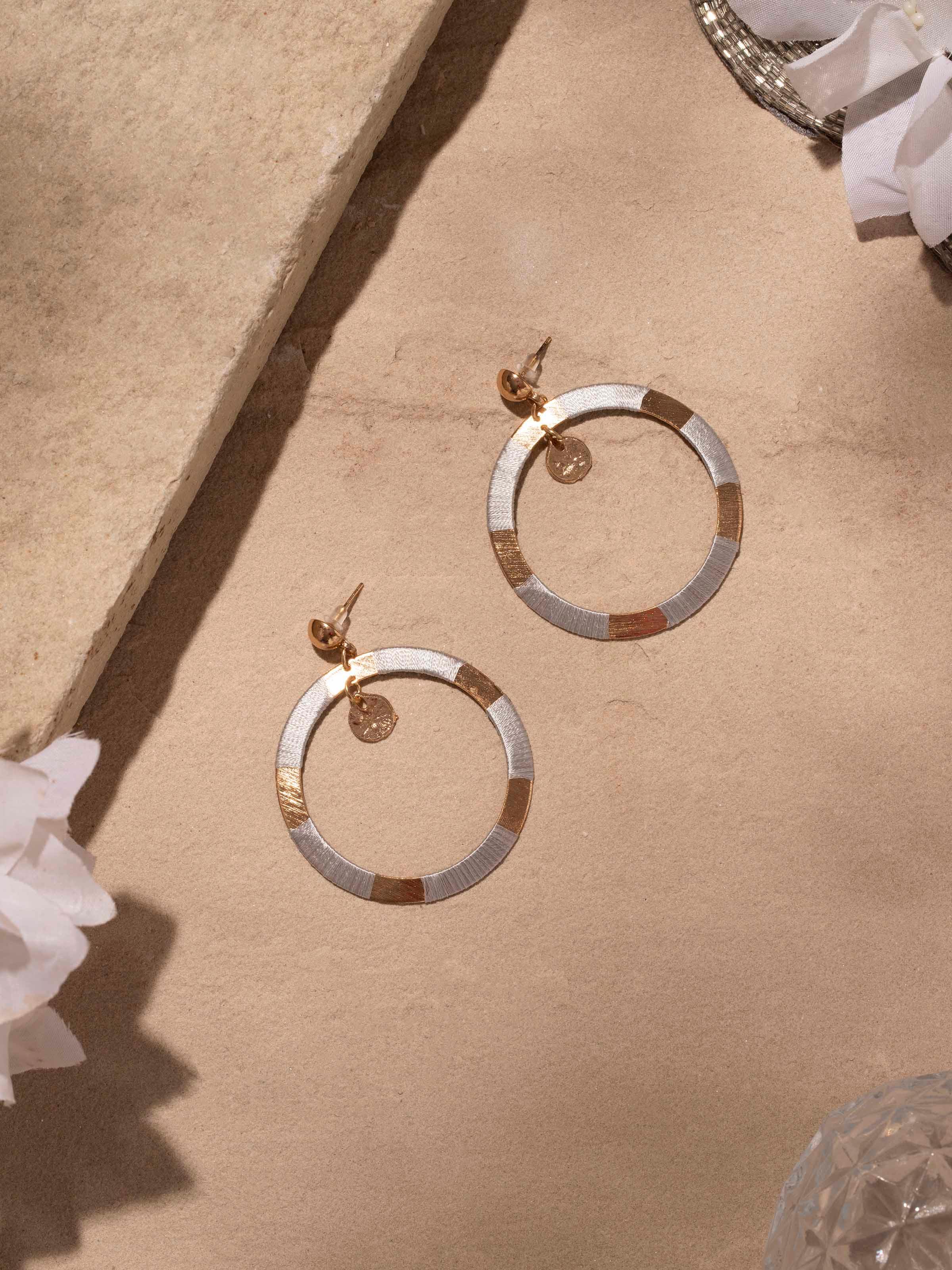 Close-up view of Handcrafted Drop Earrings highlighting detailed workmanship.