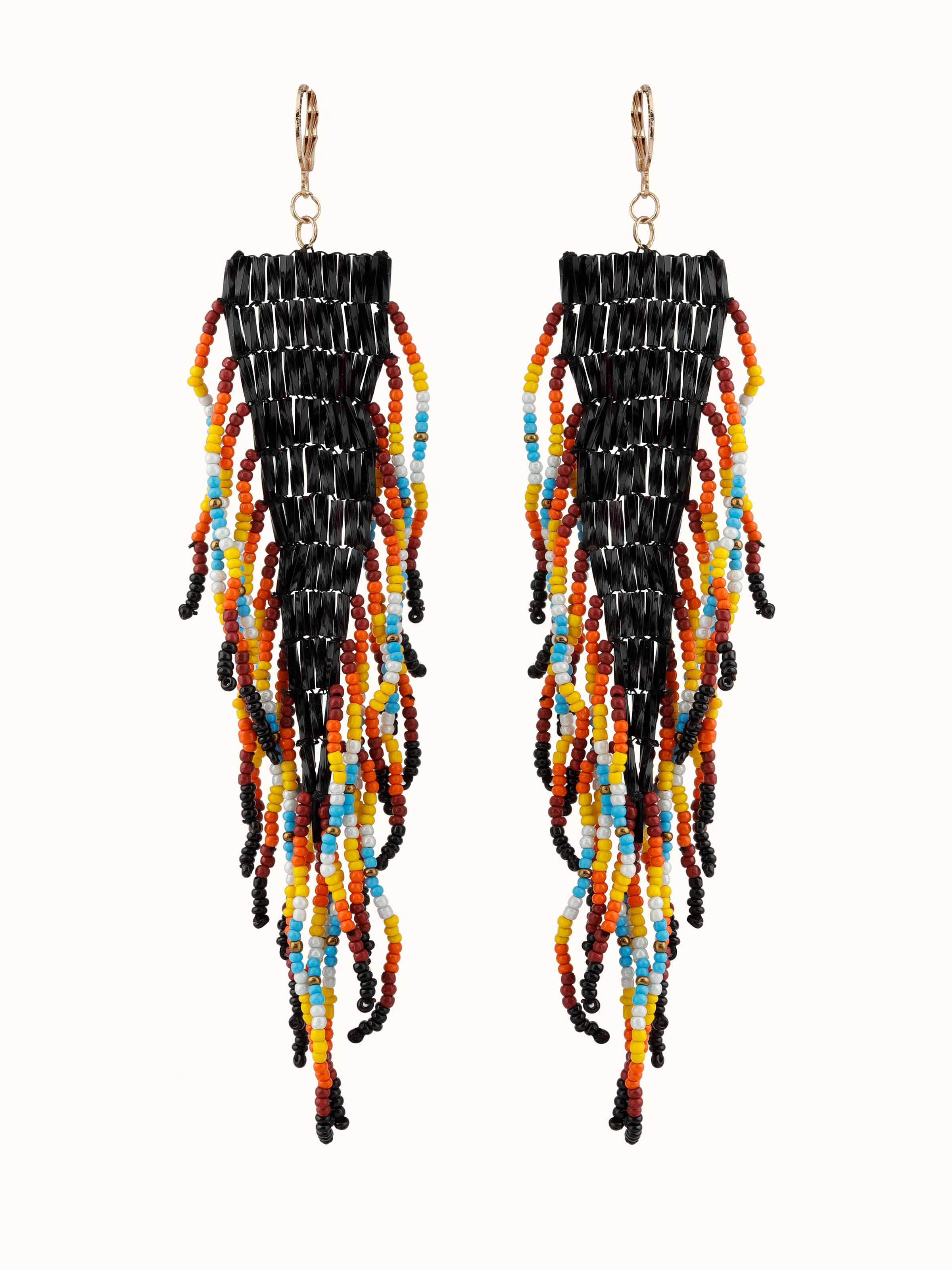 Front view of Handcrafted Drop Earrings featuring unique artisan design and vibrant colors