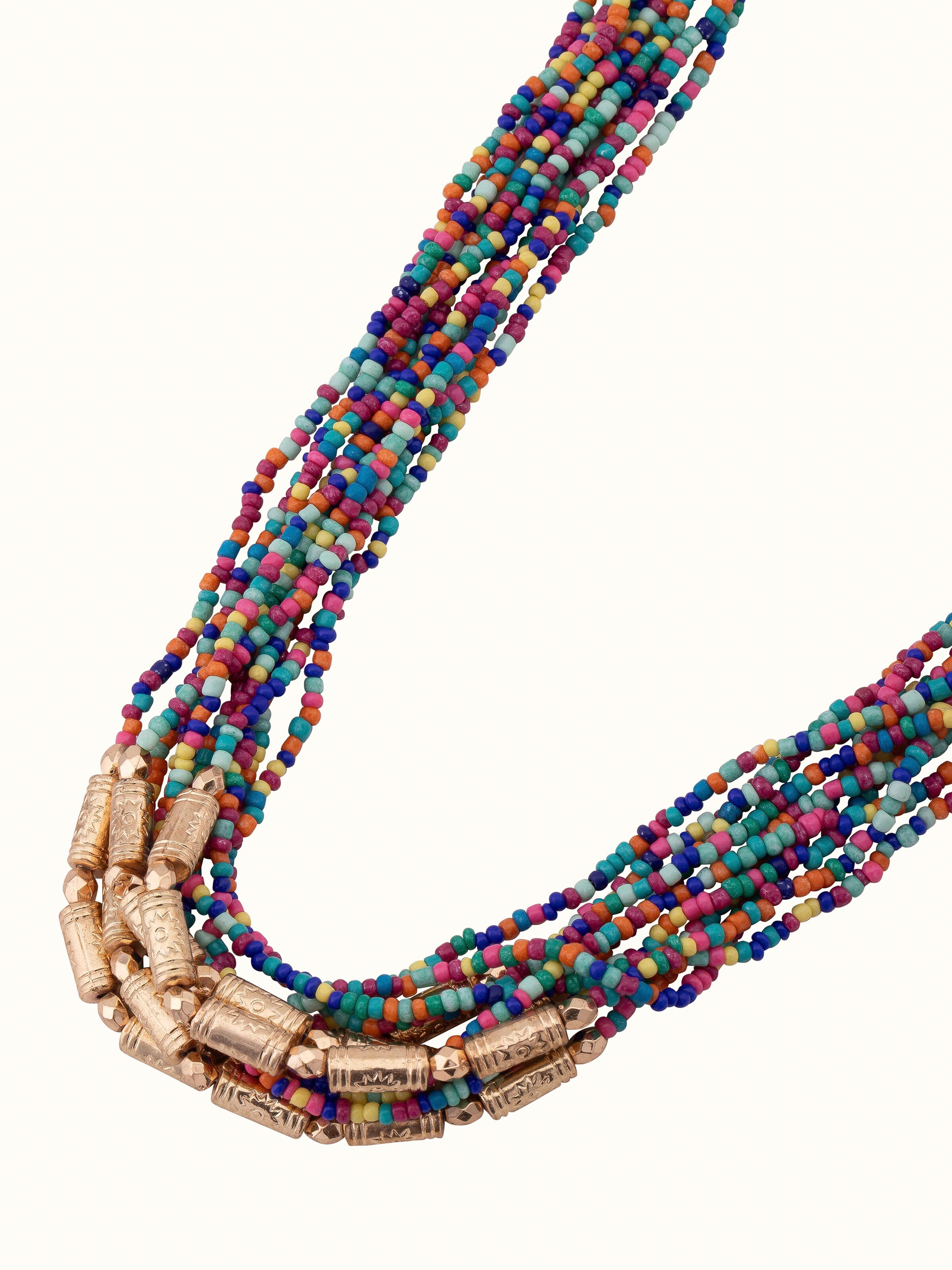 Side view of handcrafted collar necklace with detailed craftsmanship