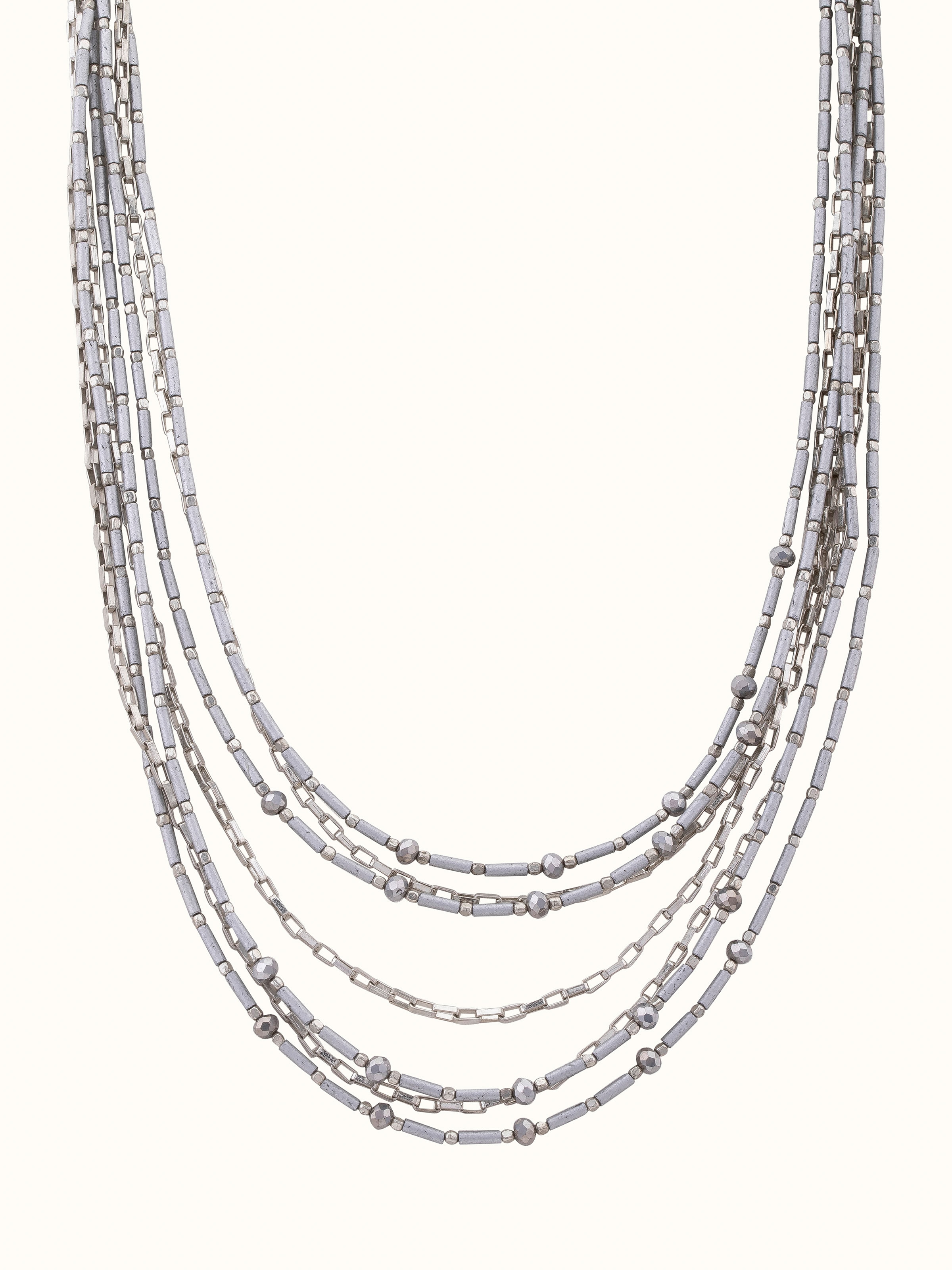 Front view of handcrafted collar necklace highlighting its detailed design and intricate craftsmanship