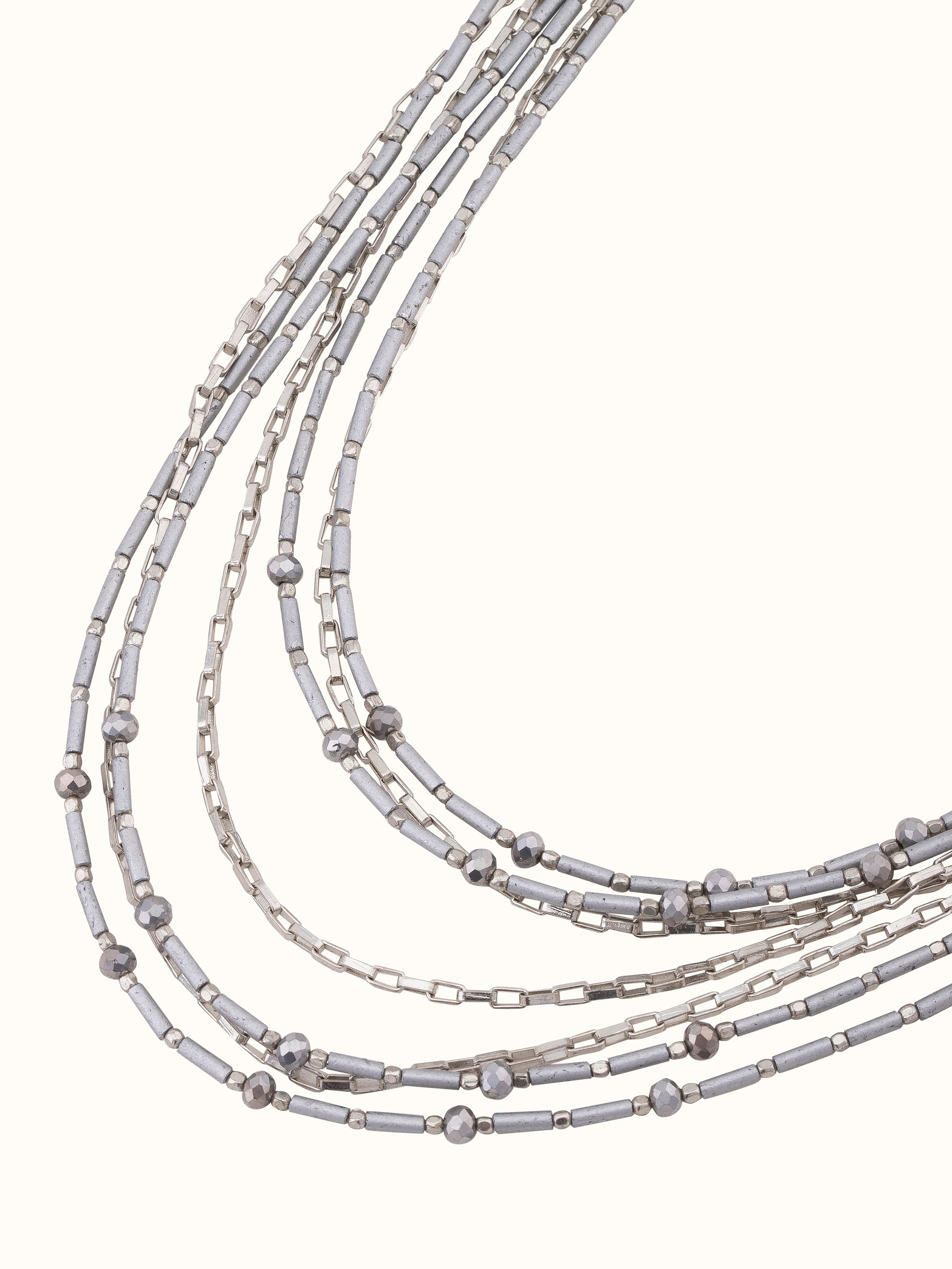 Angled view of handcrafted collar necklace emphasizing its fine craftsmanship and intricate details