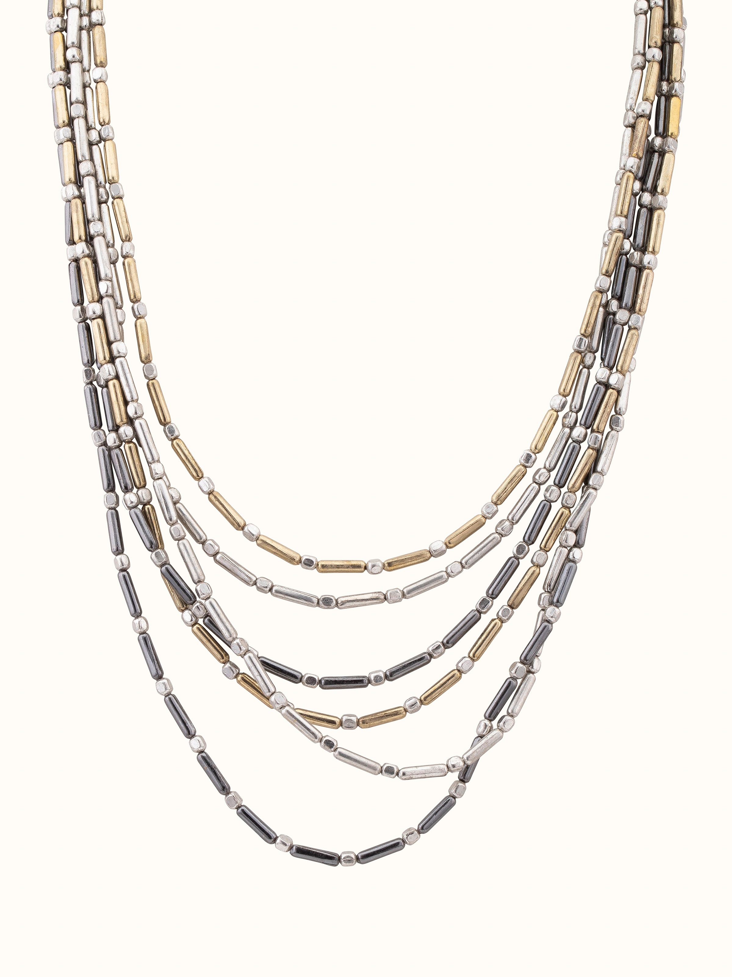 Front view of handcrafted collar necklace showcasing its elegant design and intricate details