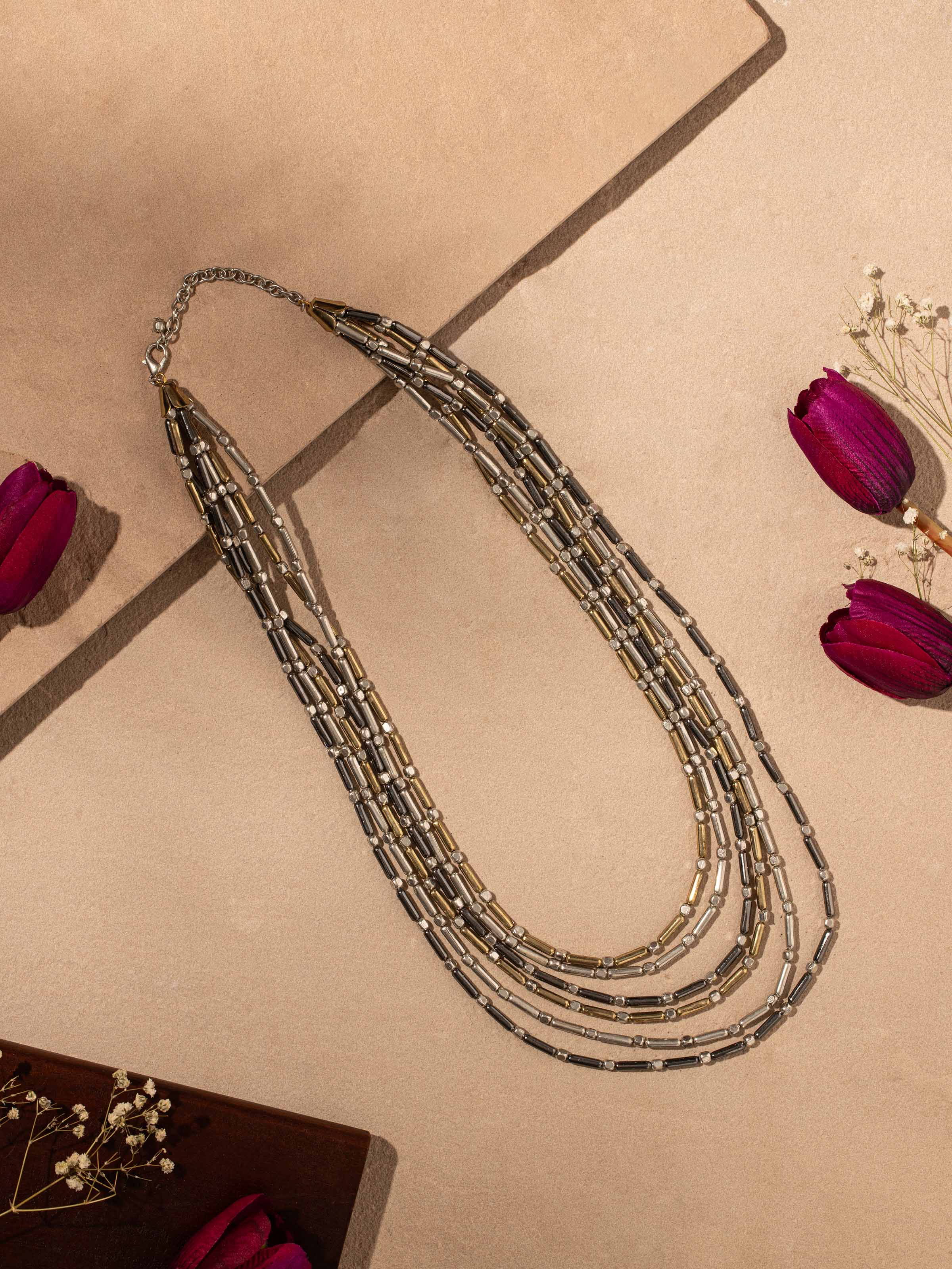 Close-up view of handcrafted collar necklace emphasizing its fine details and elegant design