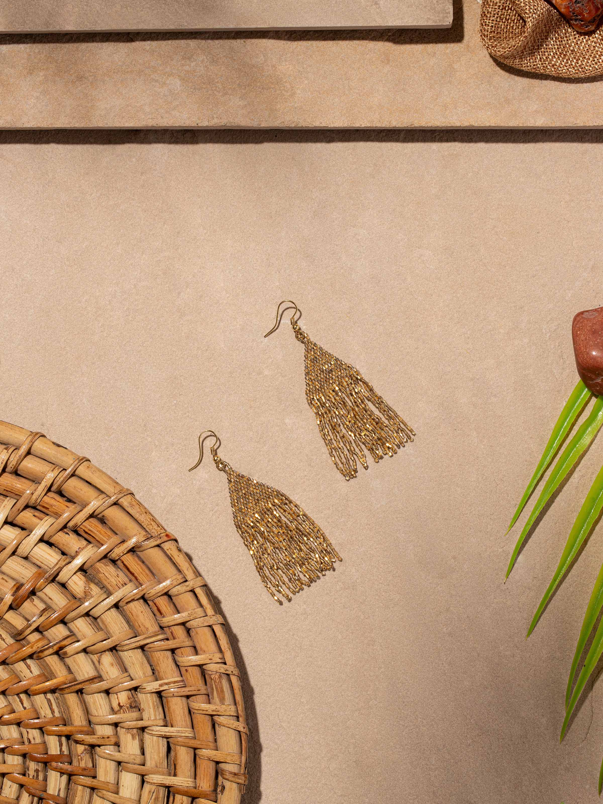 Side view of Handcrafted Drop Earrings showcasing their drop style.