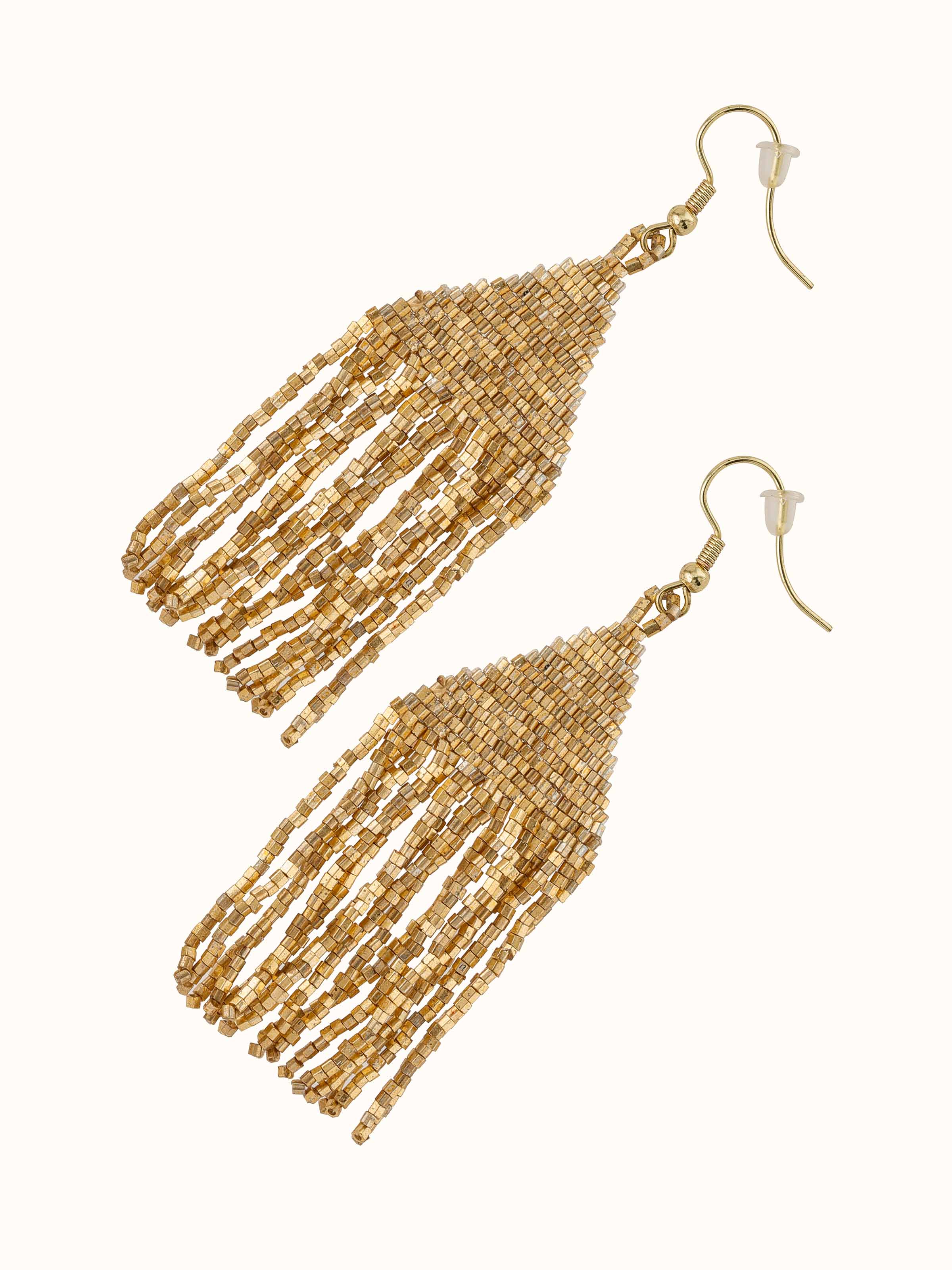 Angled view of Handcrafted Drop Earrings illustrating detailed design.