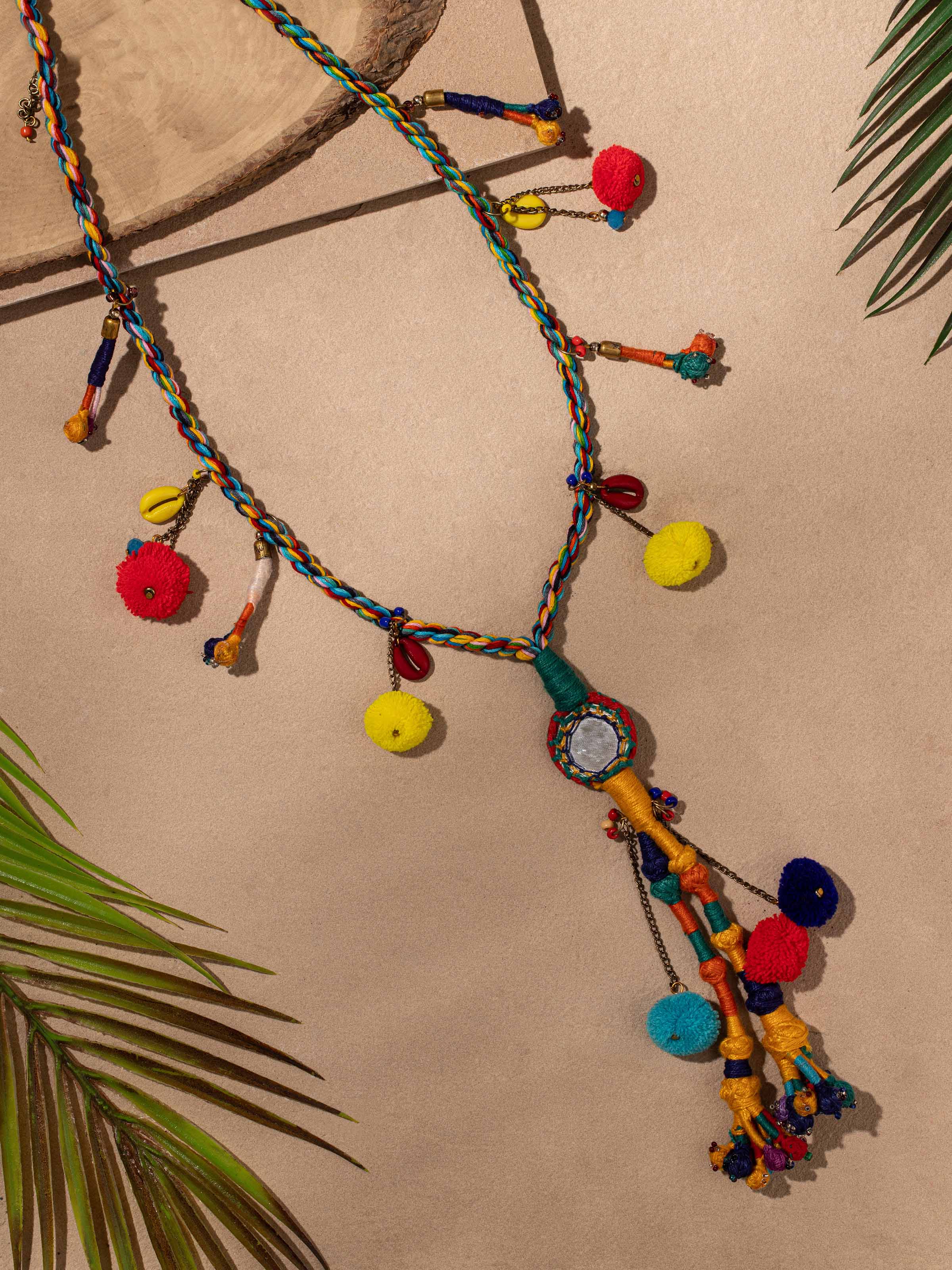 Side view of Handcrafted Long Necklace showcasing the elegant design and artisanal work.