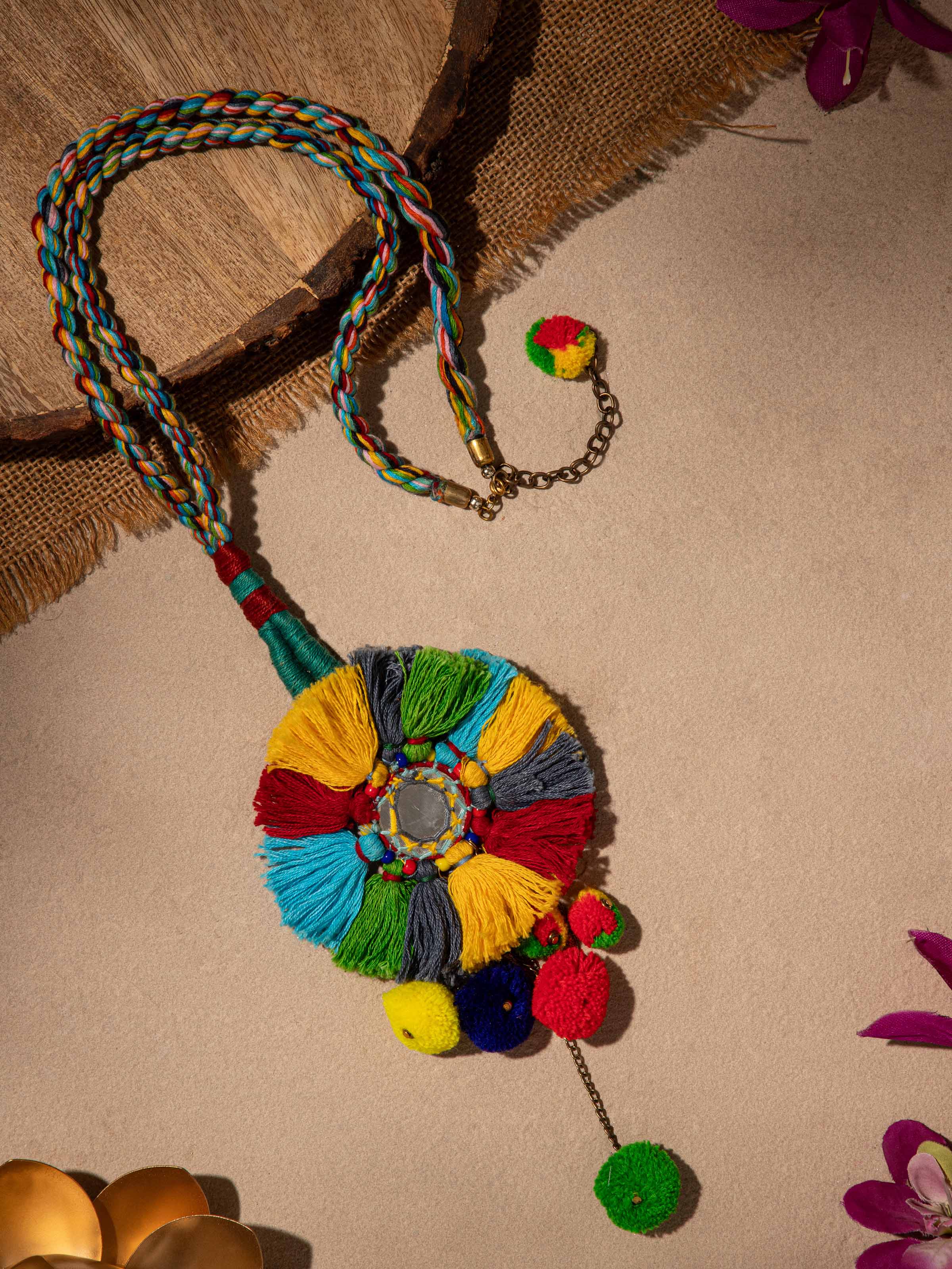 Close-up view of Ceramic Long Necklace focusing on the intricate ceramic bead details.