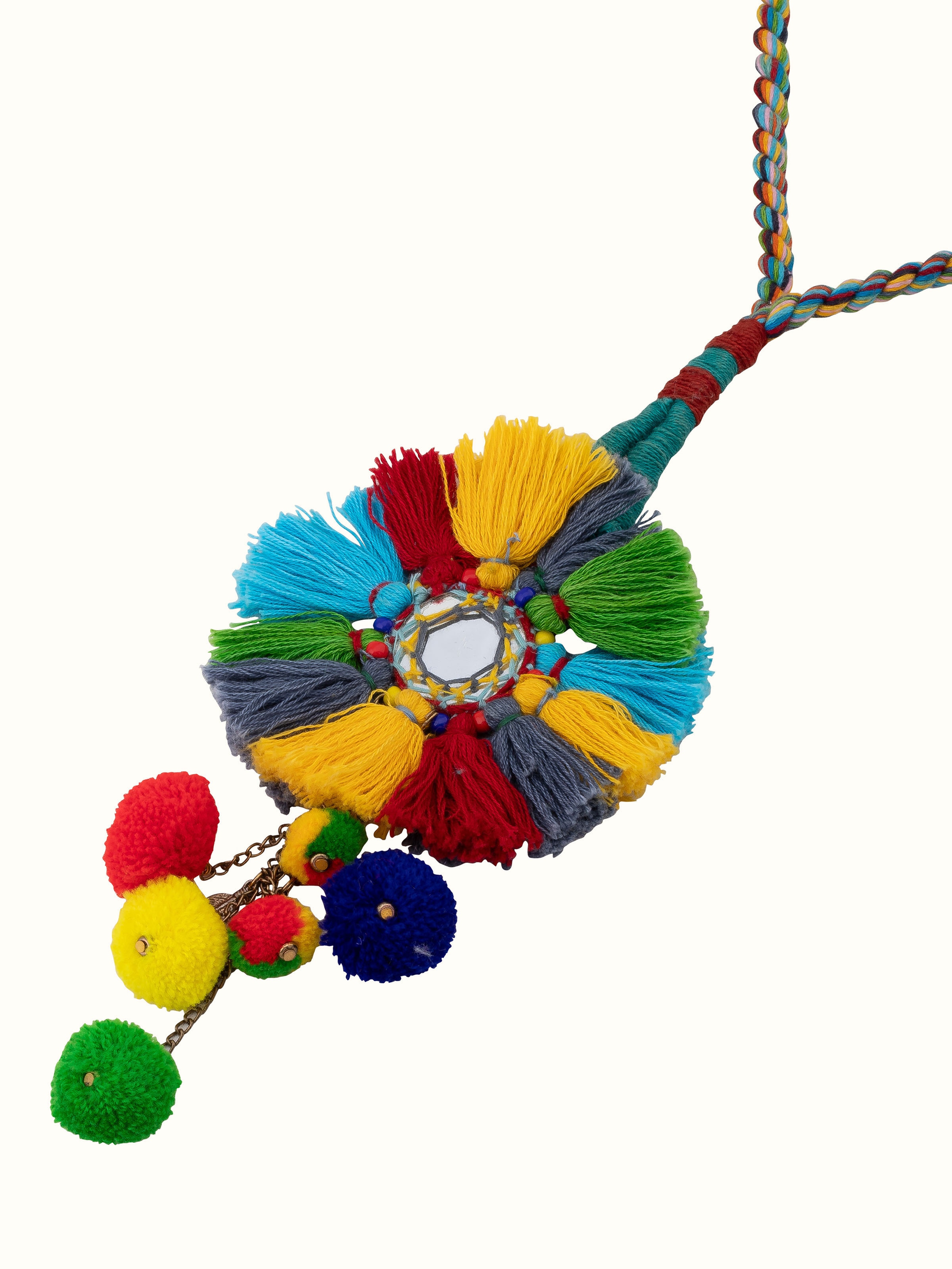 Angled view of Ceramic Long Necklace displaying the elegant arrangement of beads.