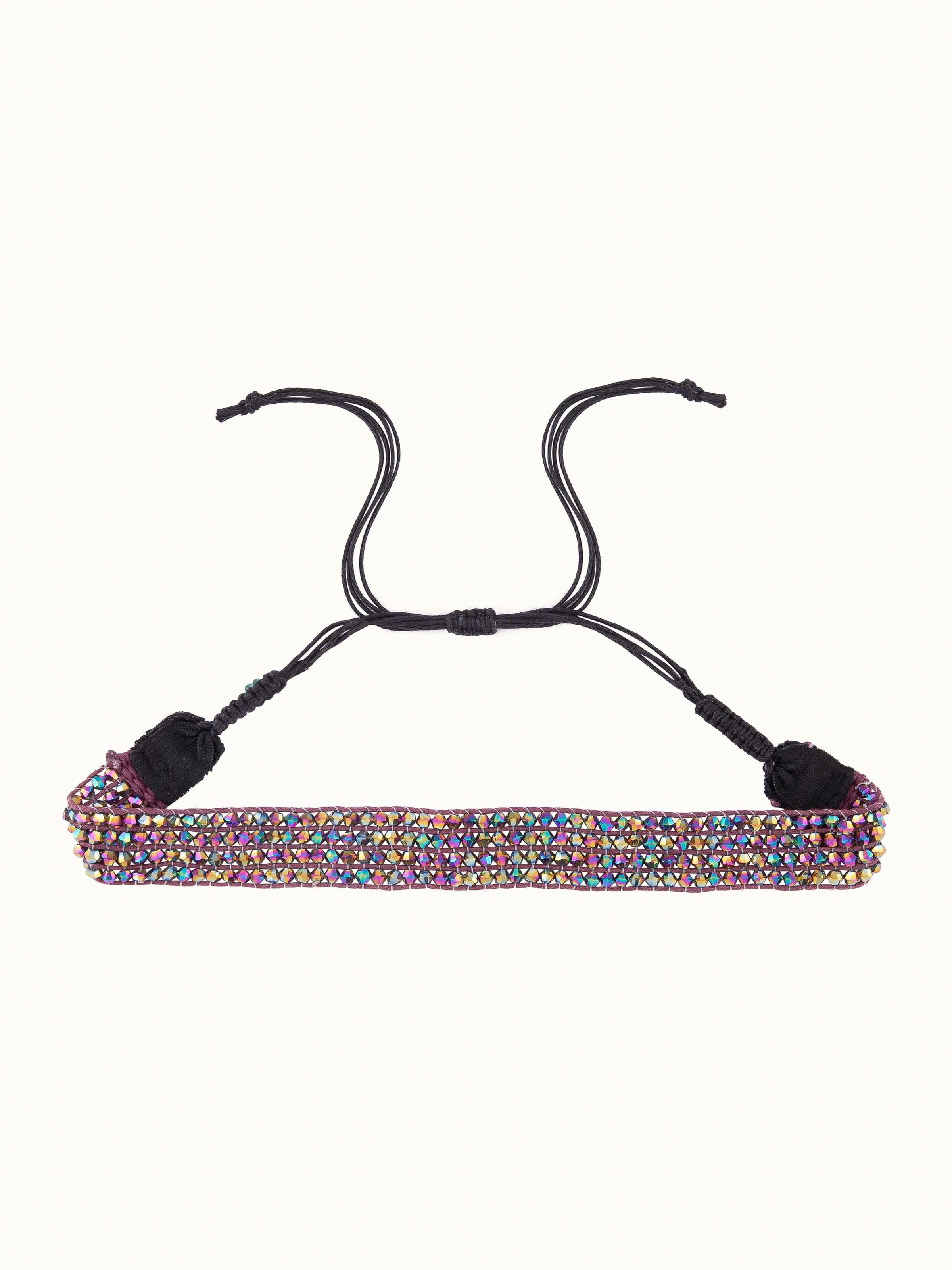 Front view of handcrafted choker featuring vibrant colors and intricate beadwork