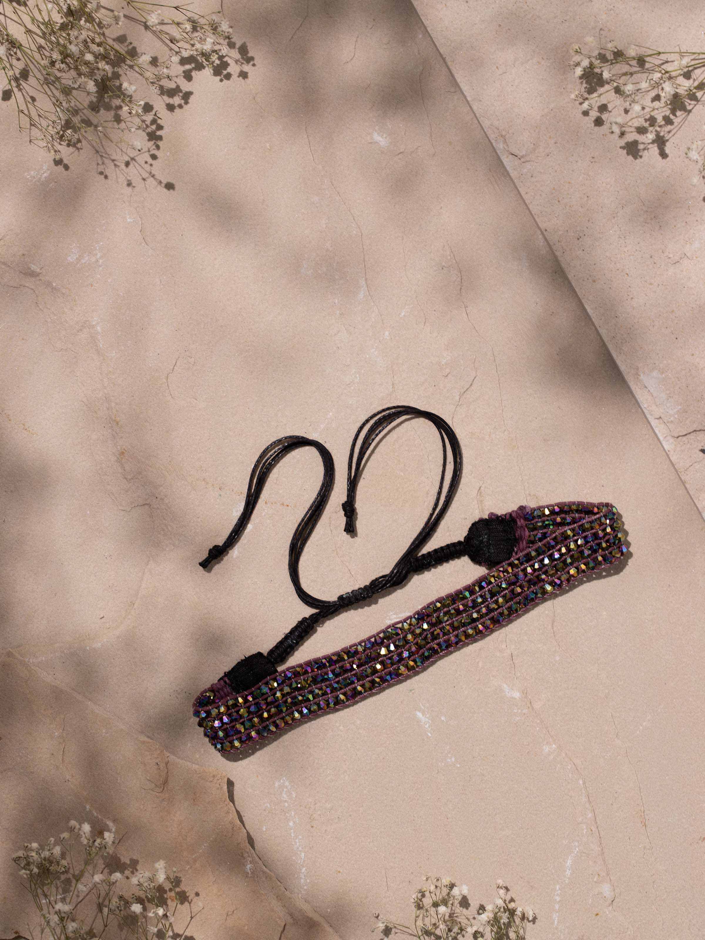 Side view of handcrafted choker showcasing detailed bead arrangement