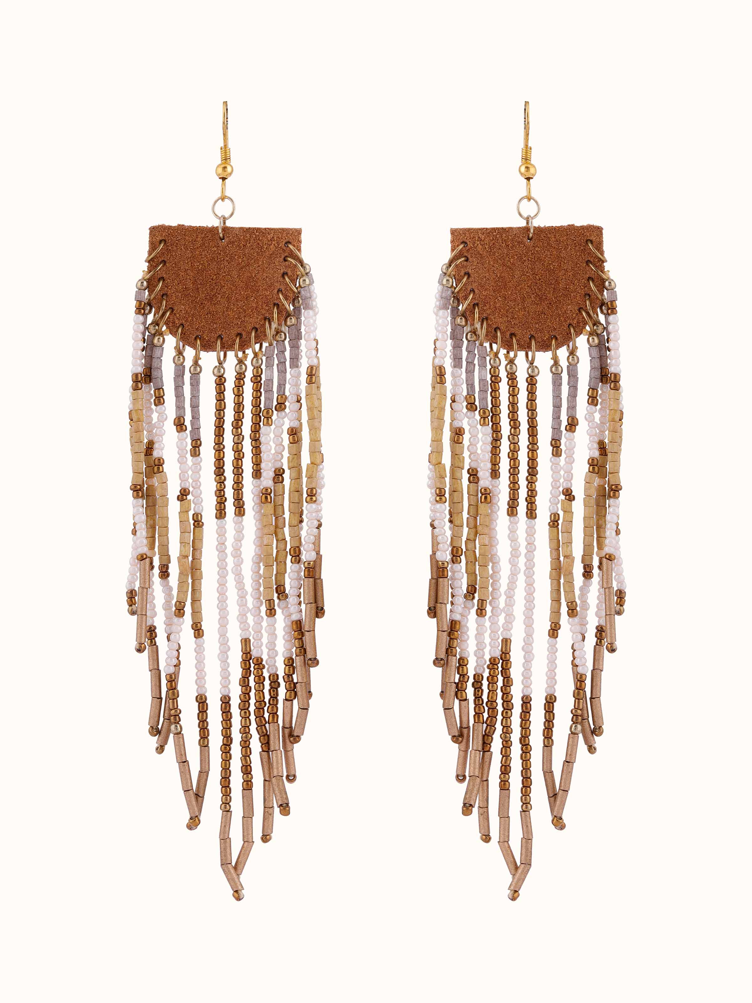 Front view of Handcrafted Drop Earrings featuring detailed artisanal craftsmanship and elegant drop design.