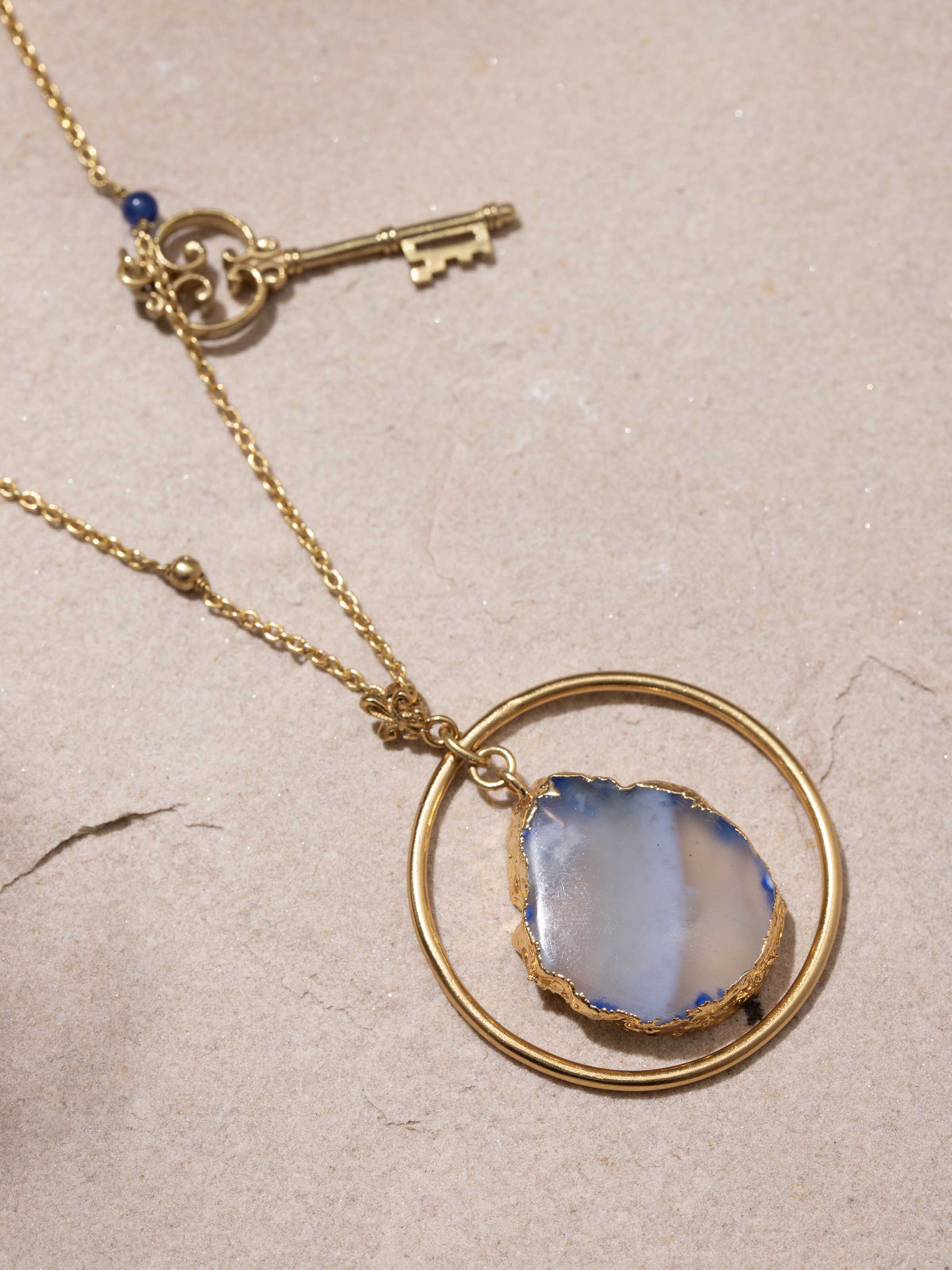 Overhead view of Agate Pendant with Chain highlighting the detailed design of the pendant and elegant chain.