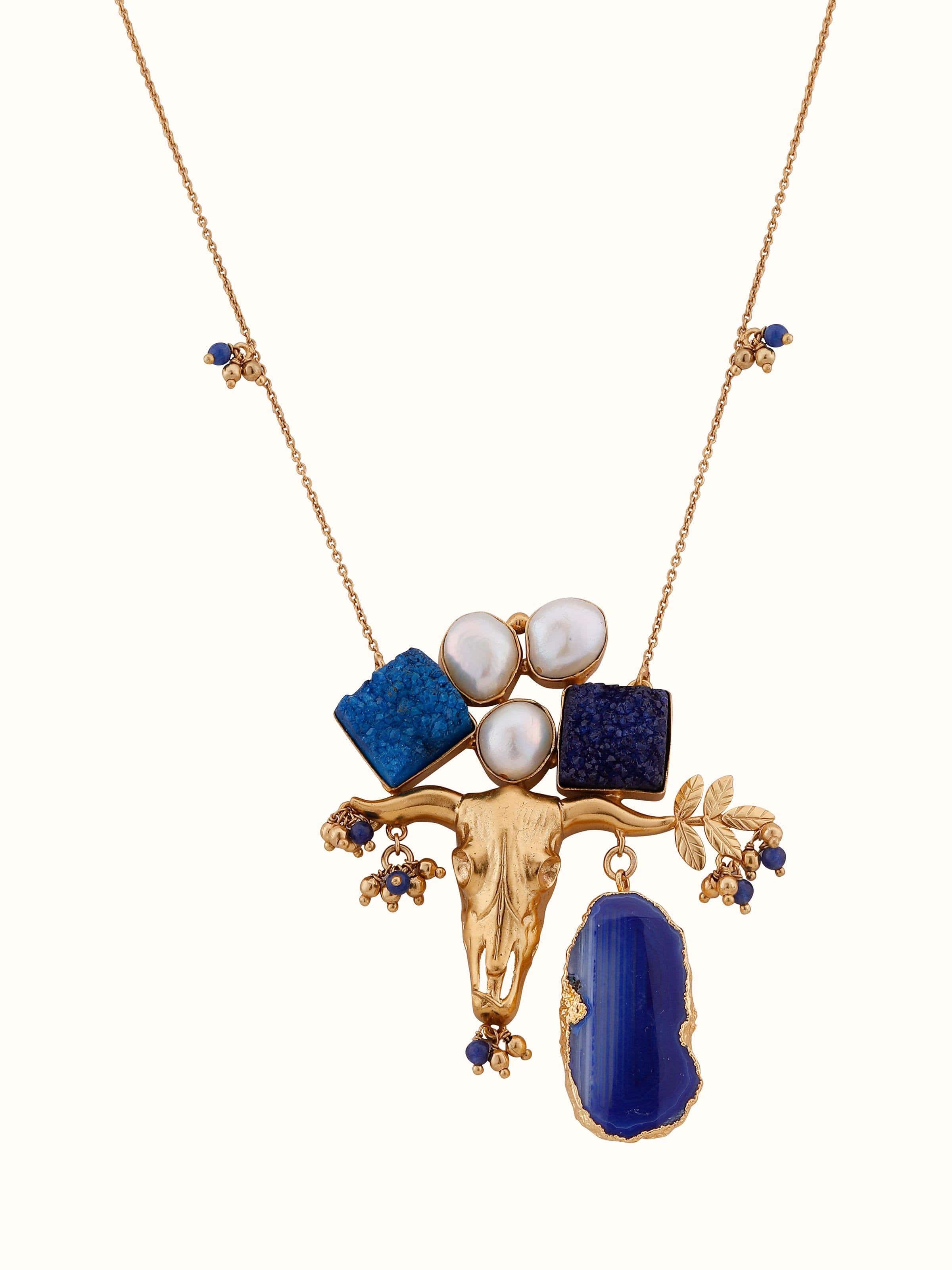 Front view of agate long necklace showcasing vibrant colors and stone arrangement.