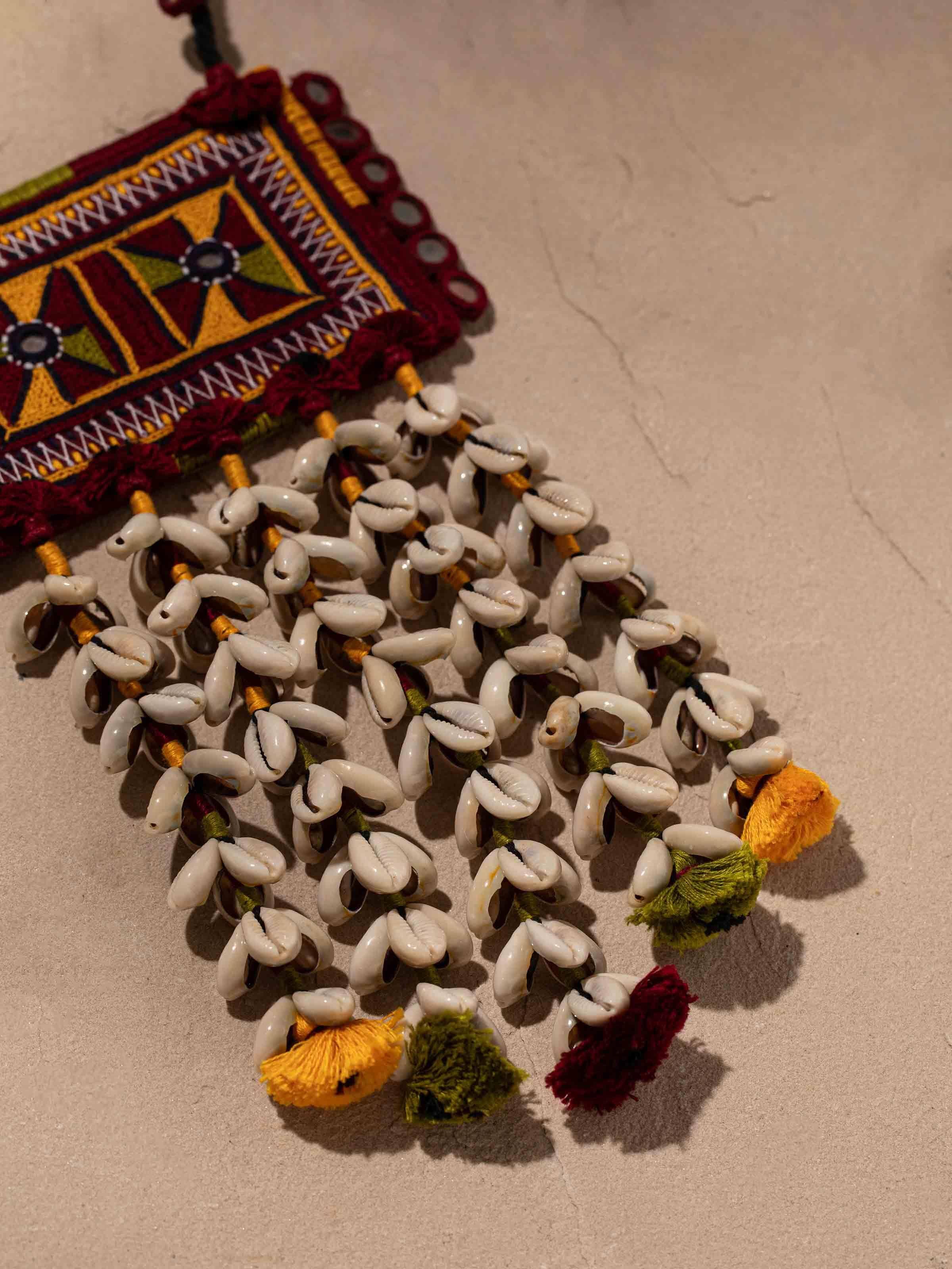 Detailed view of Banjara embroidery long necklace’s closure and intricate detailing.