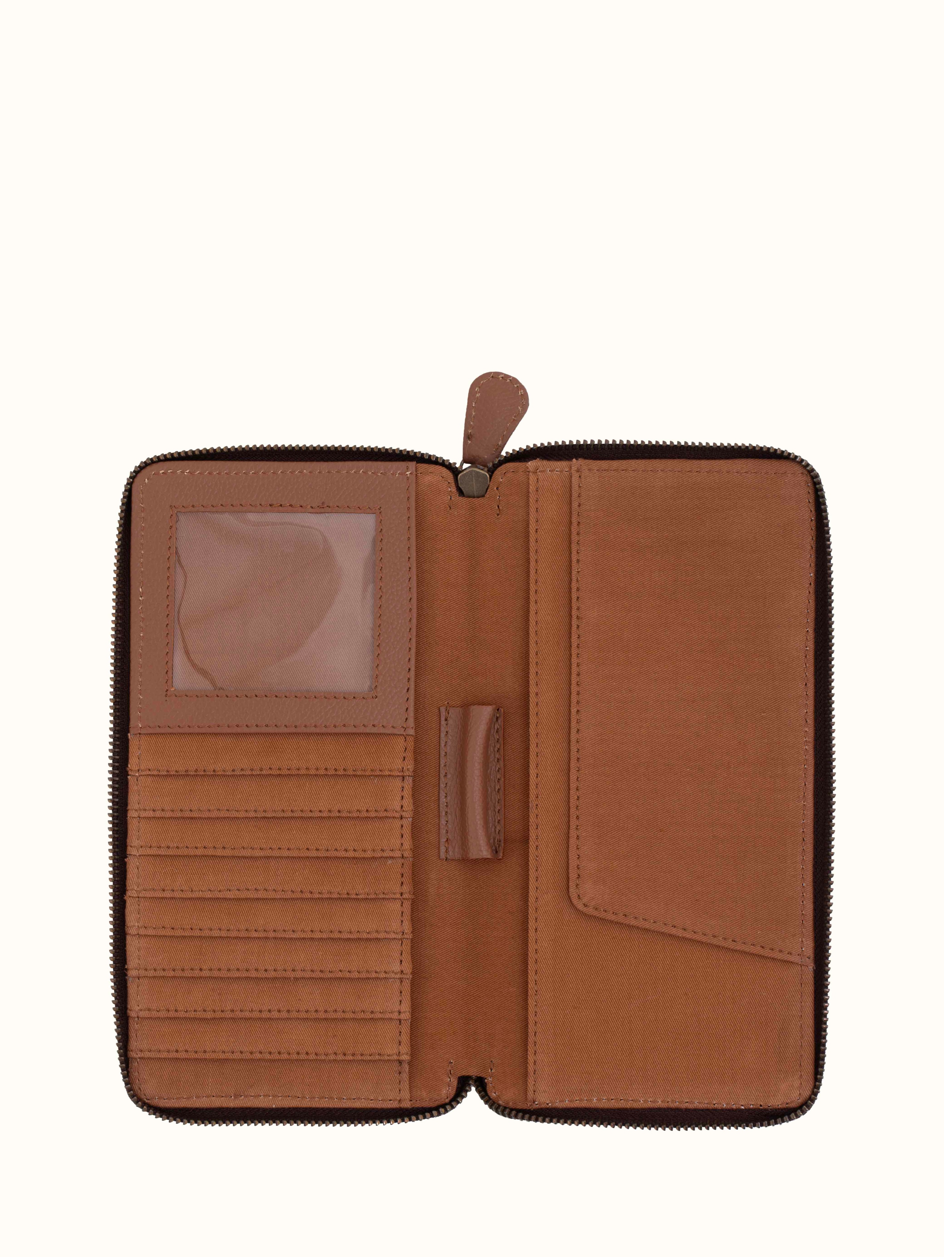 Leather & textile extra-weft travel wallet