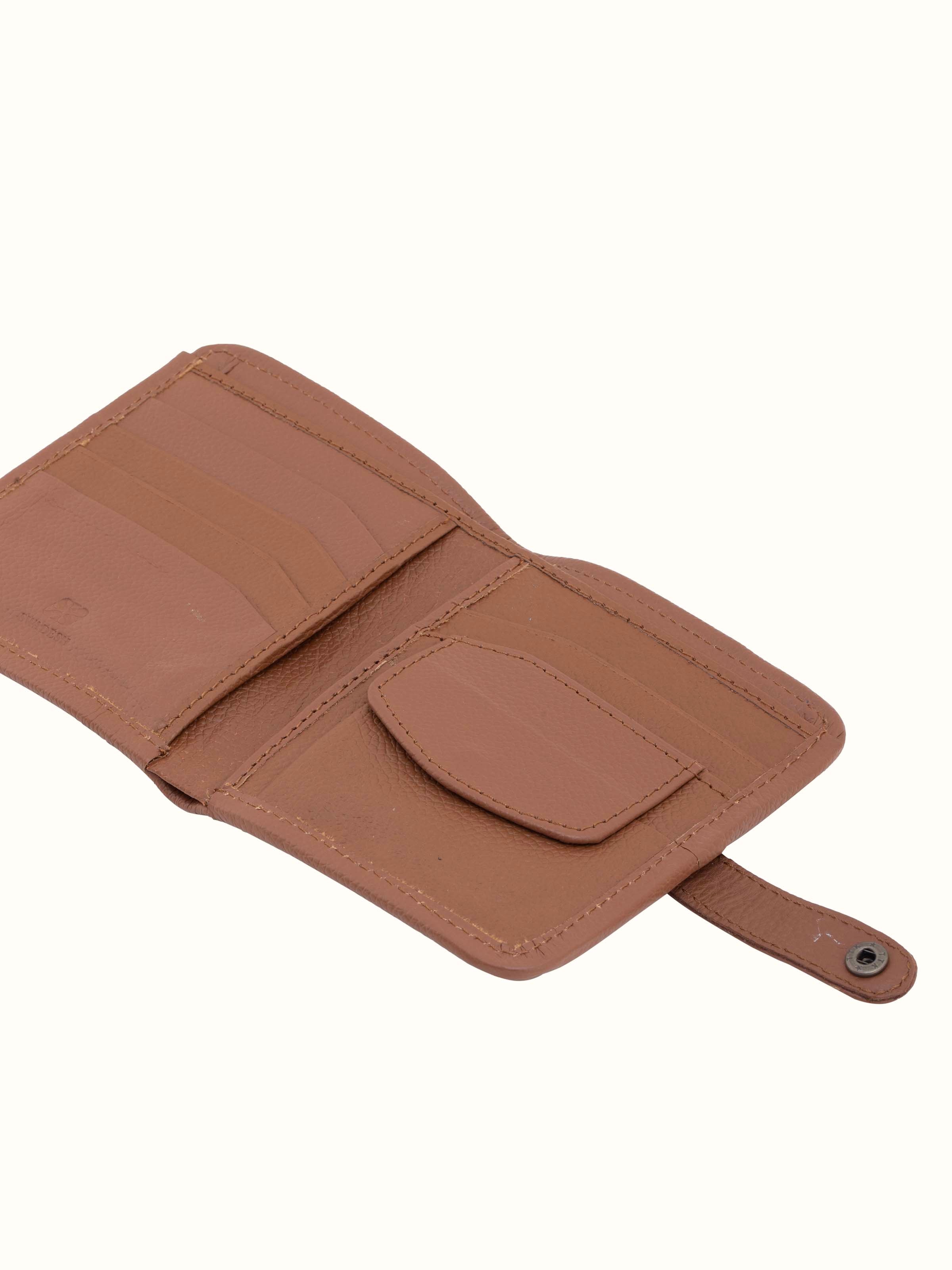 Back view of leather and textile Nagaland loin loom wallet highlighting design and closure features