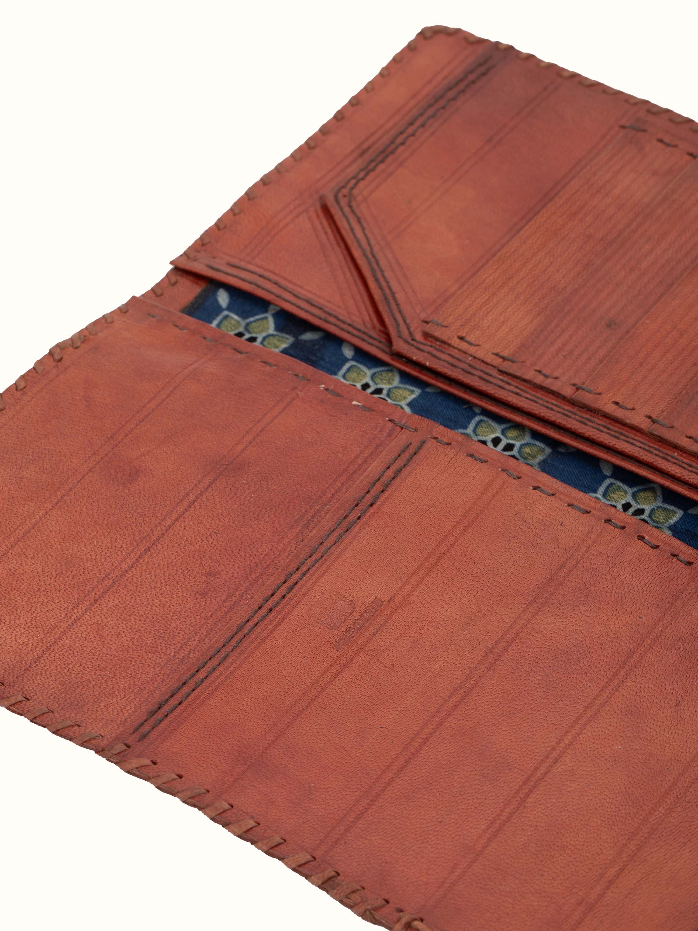 Leather kutch stitched long wallet