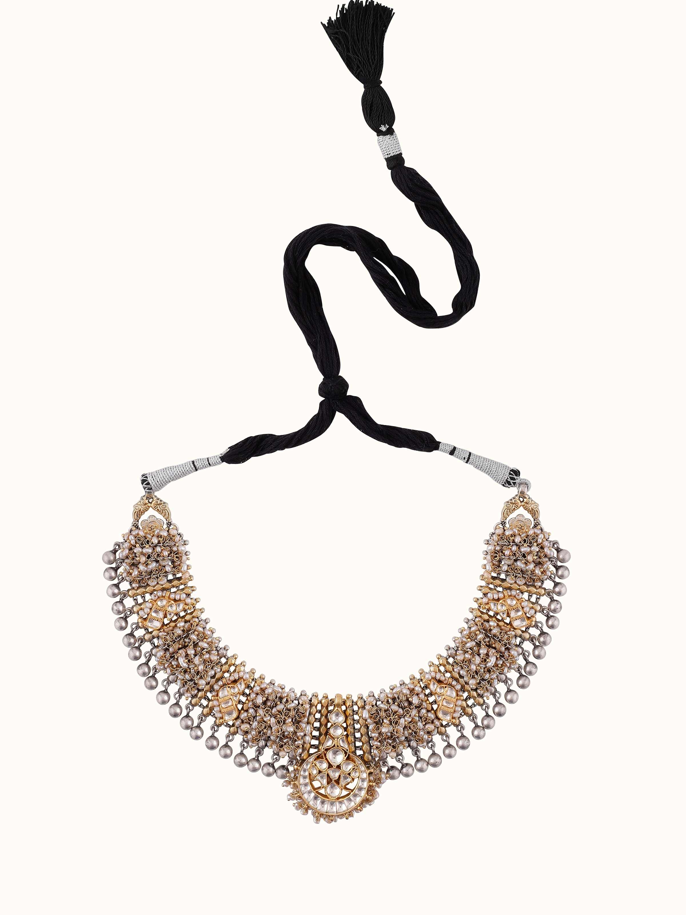 Front view of Silver Smithing Collar Necklace highlighting the elegant collar design and detailed silverwork