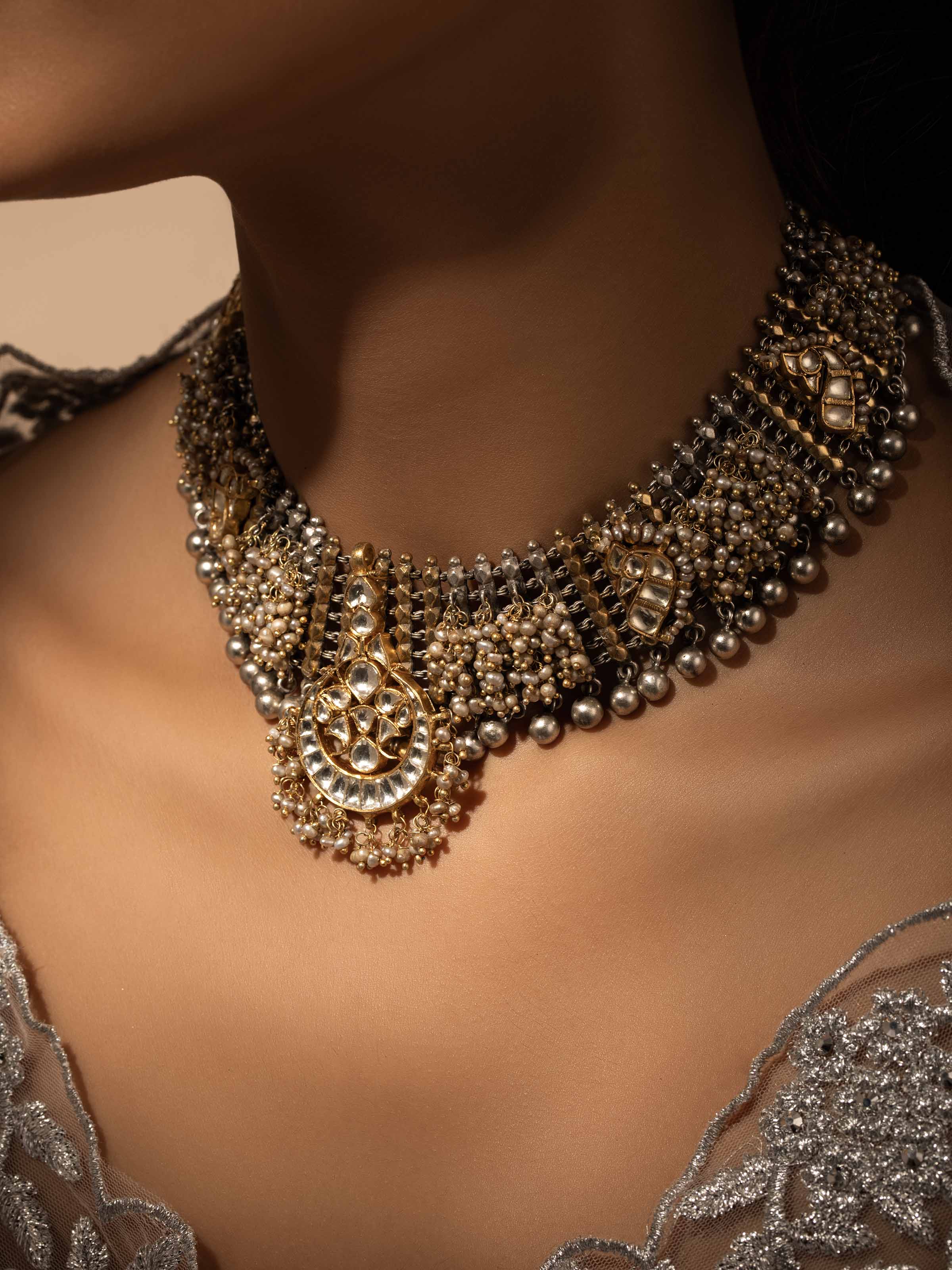 Close-up view of Silver Smithing Collar Necklace focusing on the detailed craftsmanship and smooth finish