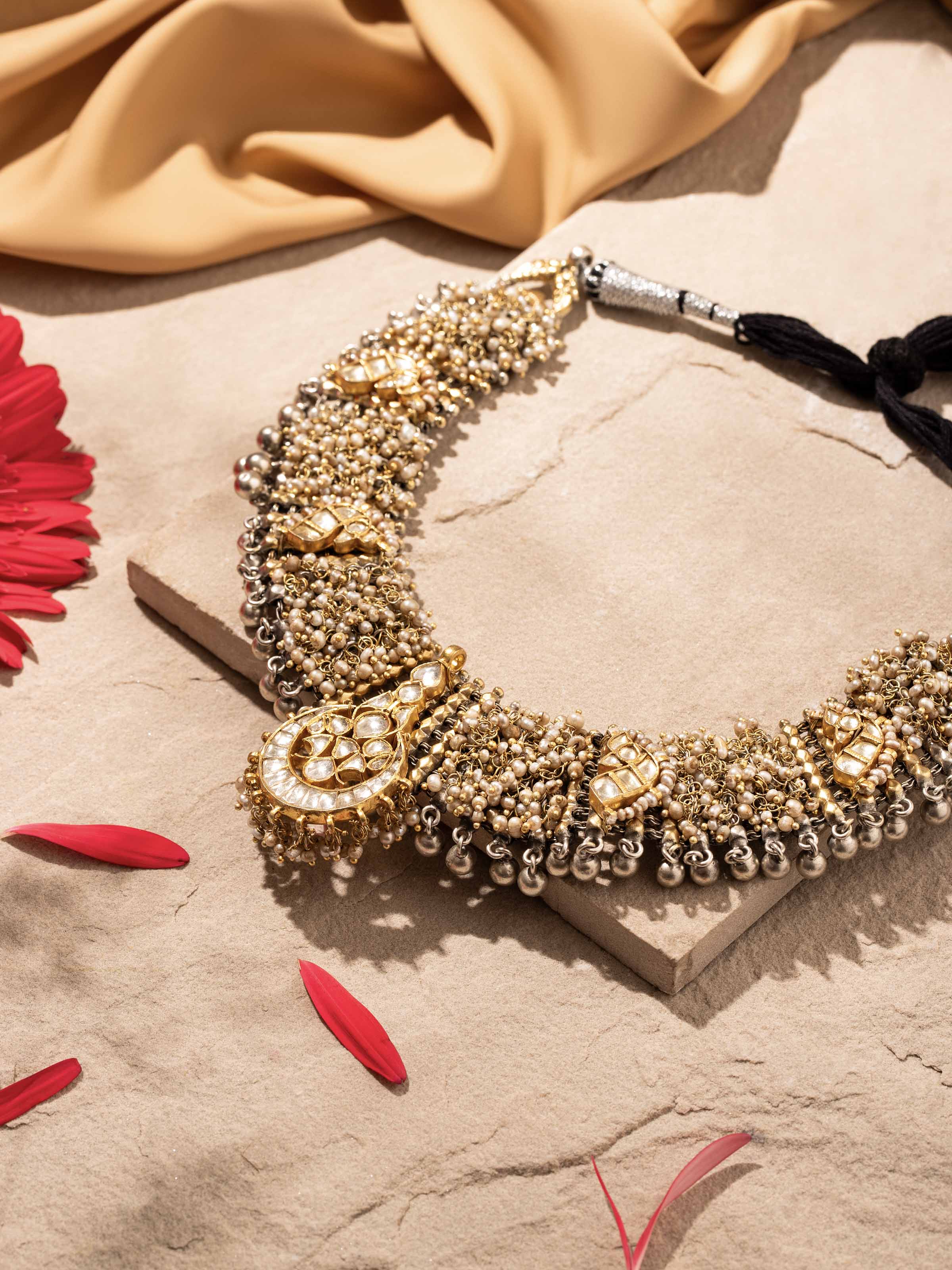 Angled view of Silver Smithing Collar Necklace displaying the elegant collar shape and design