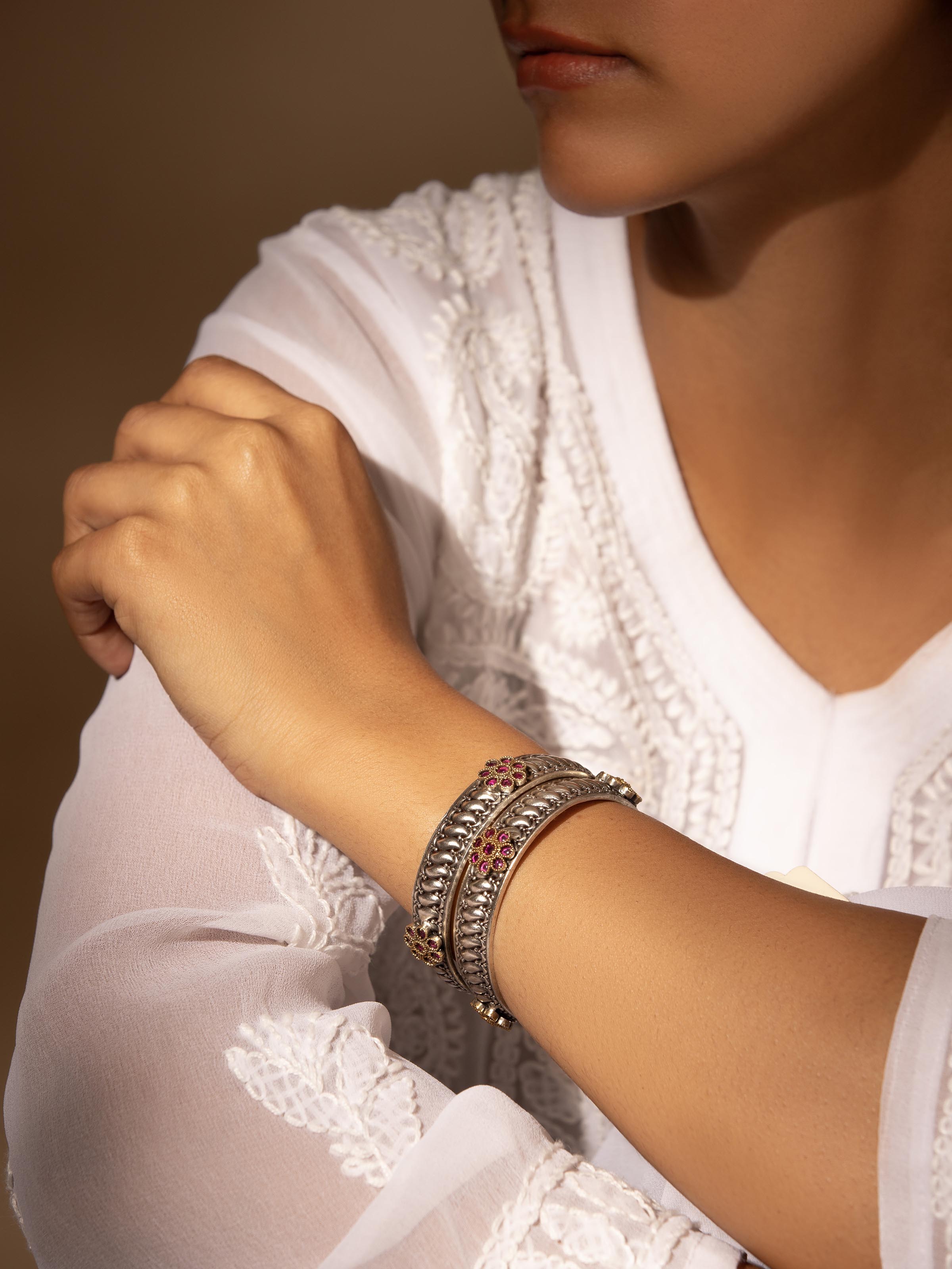 Close-up view of Silver Smithing bangle emphasizing detailed craftsmanship and quality finish