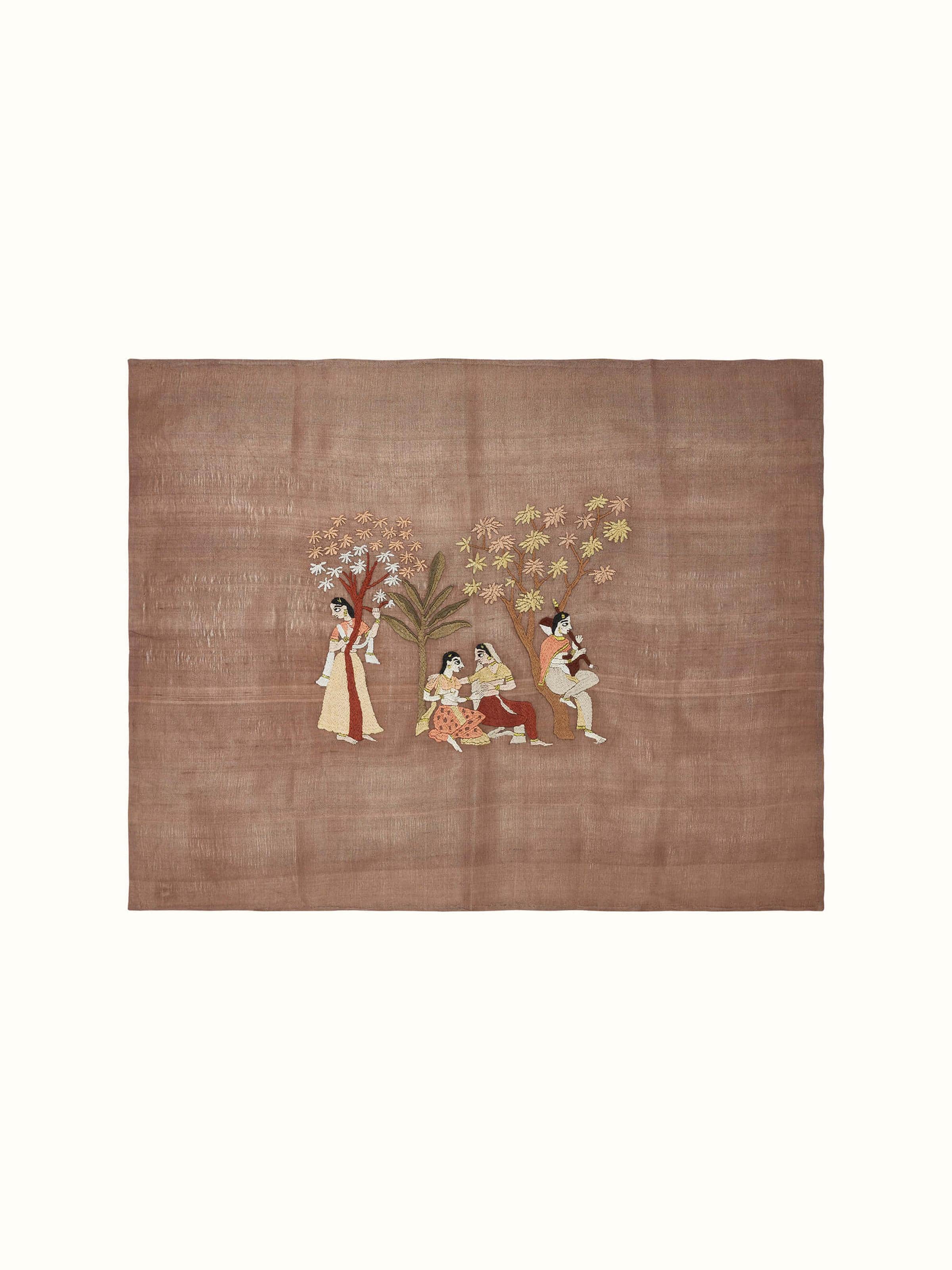 Chamba rumal sangeet wall art featuring intricate embroidery depicting a musical scene.
