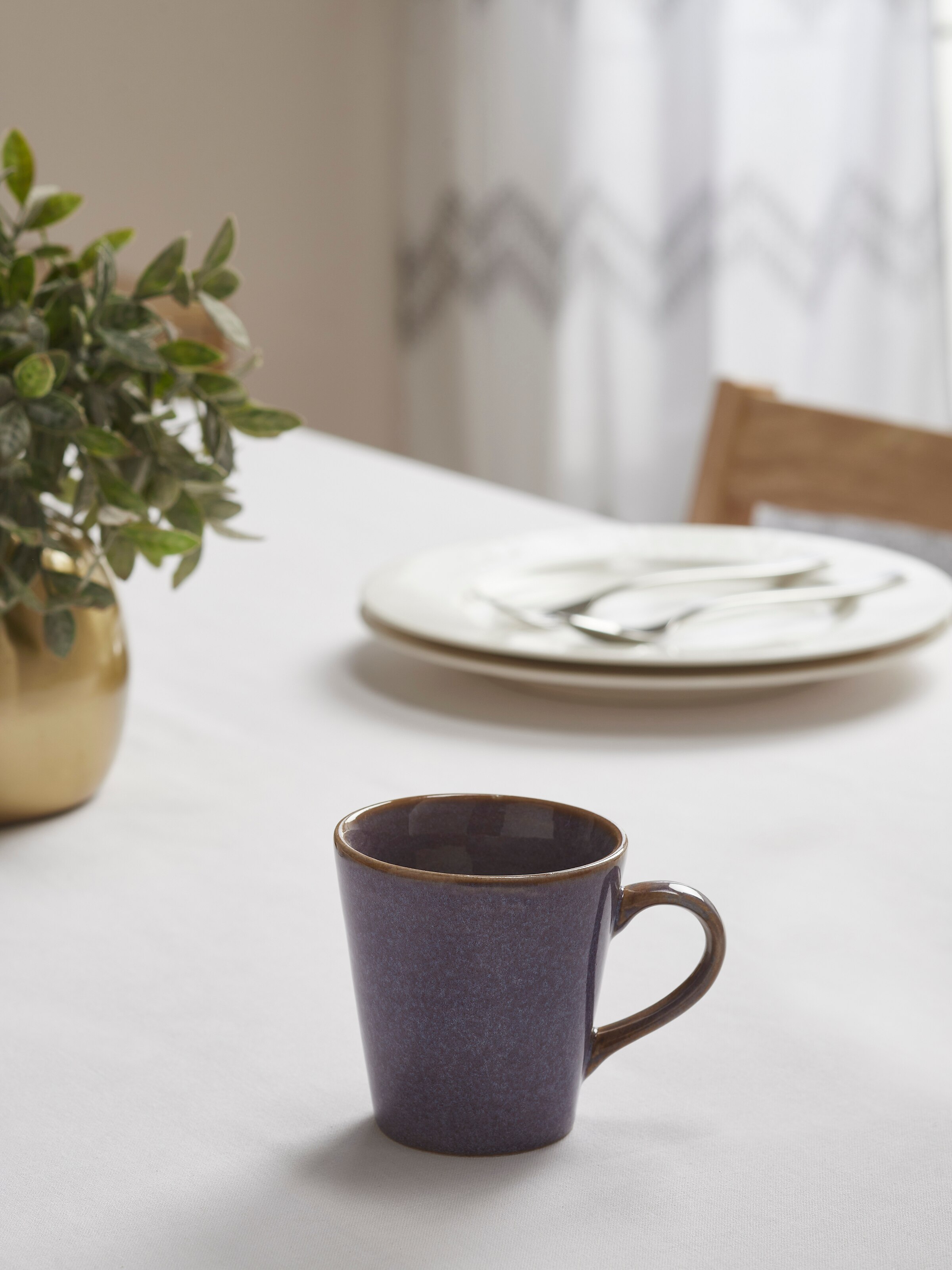 Side view of Khurja Pottery Ceramic Coffee Mug in Blue revealing intricate patterns