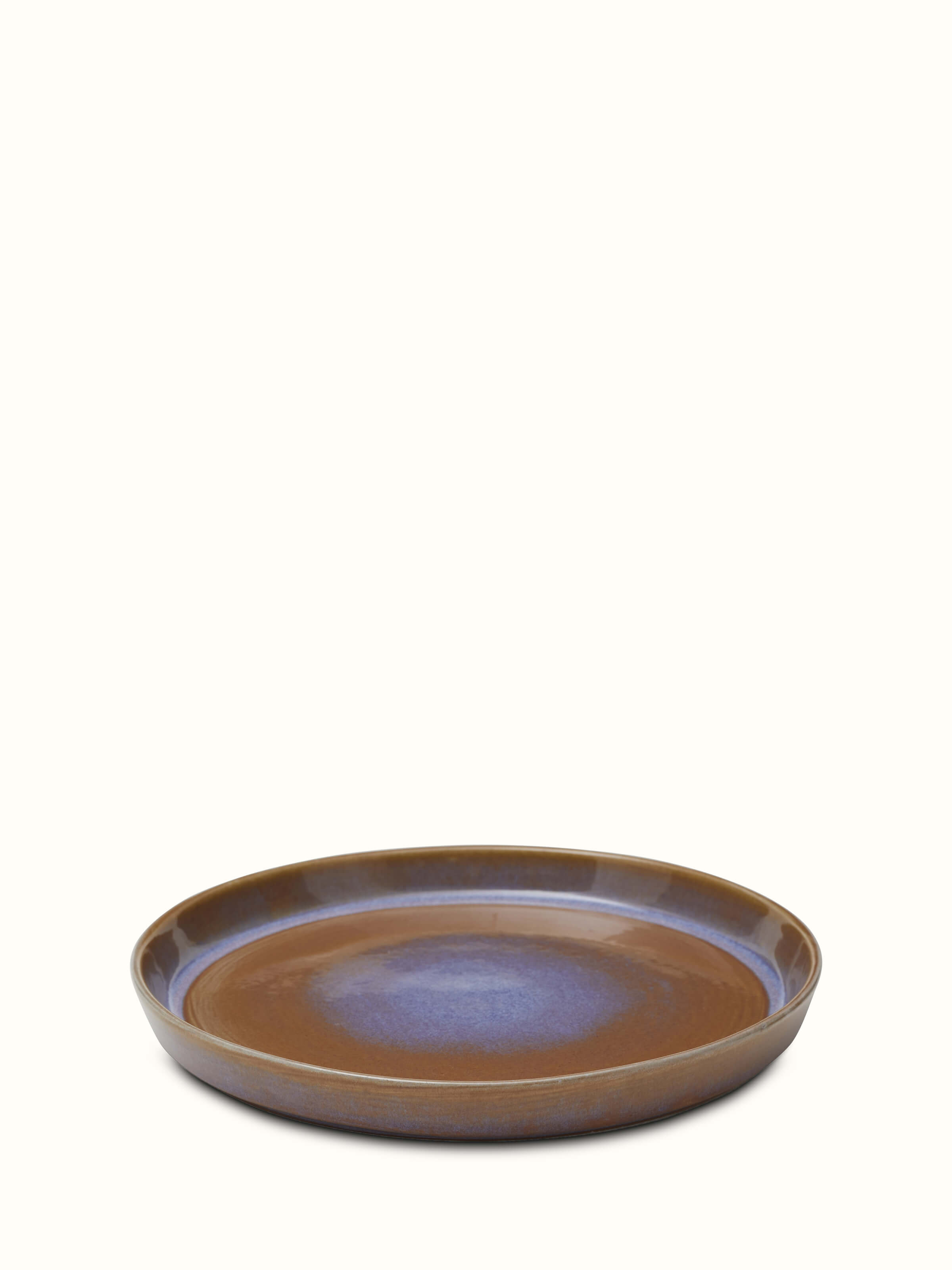 Angle view of brown Khurja pottery ceramic dinner plates set (4 pcs) highlighting the fine detail