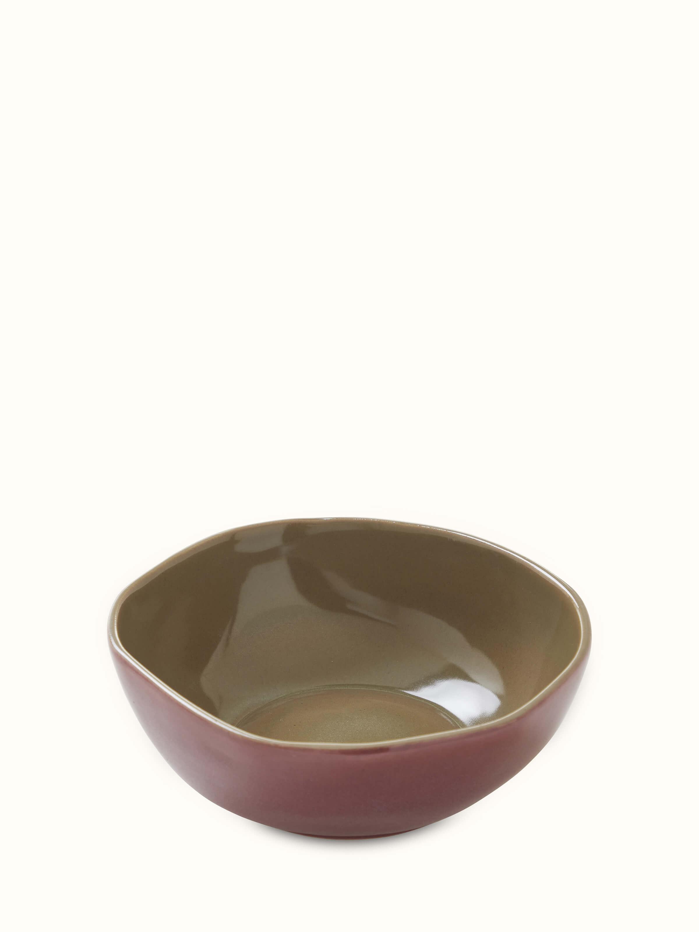 Angled view of Khurja pottery ceramic serving bowls in pink (3 pcs) emphasizing the handcrafted design