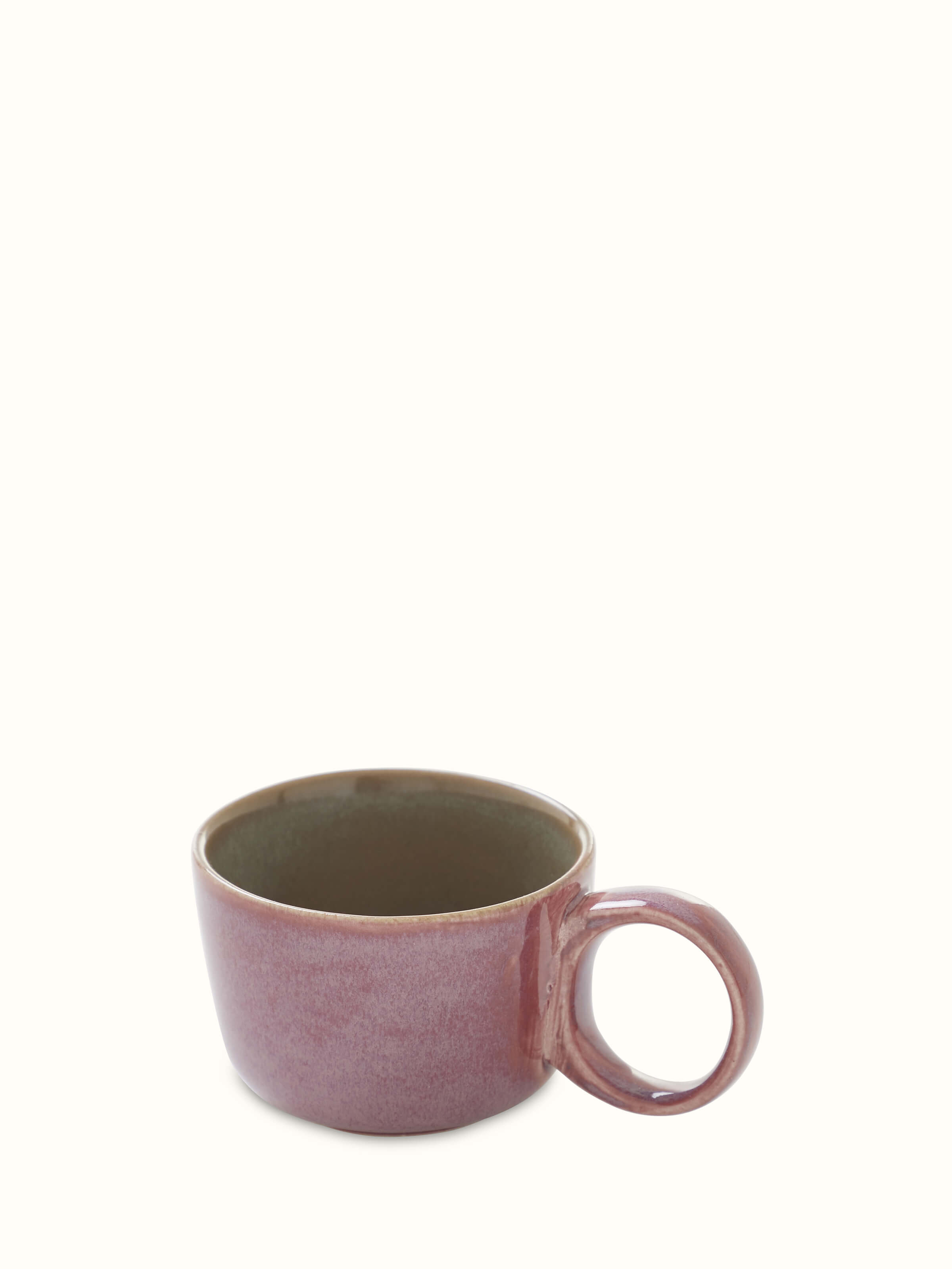 Front view of pink Khurja pottery ceramic coffee mug