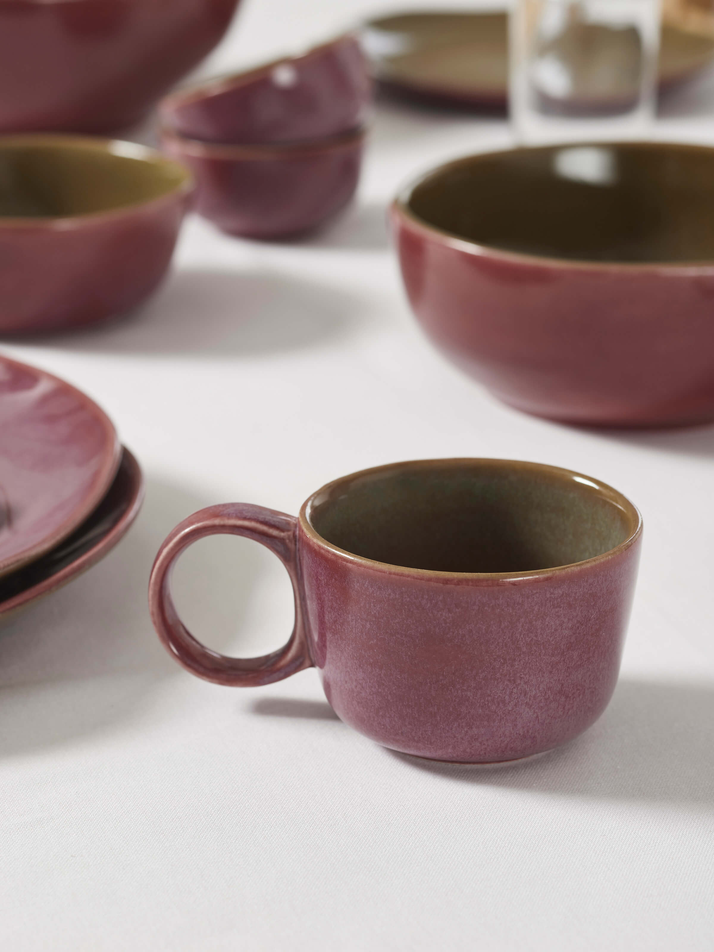 Side view of pink Khurja pottery ceramic coffee mug