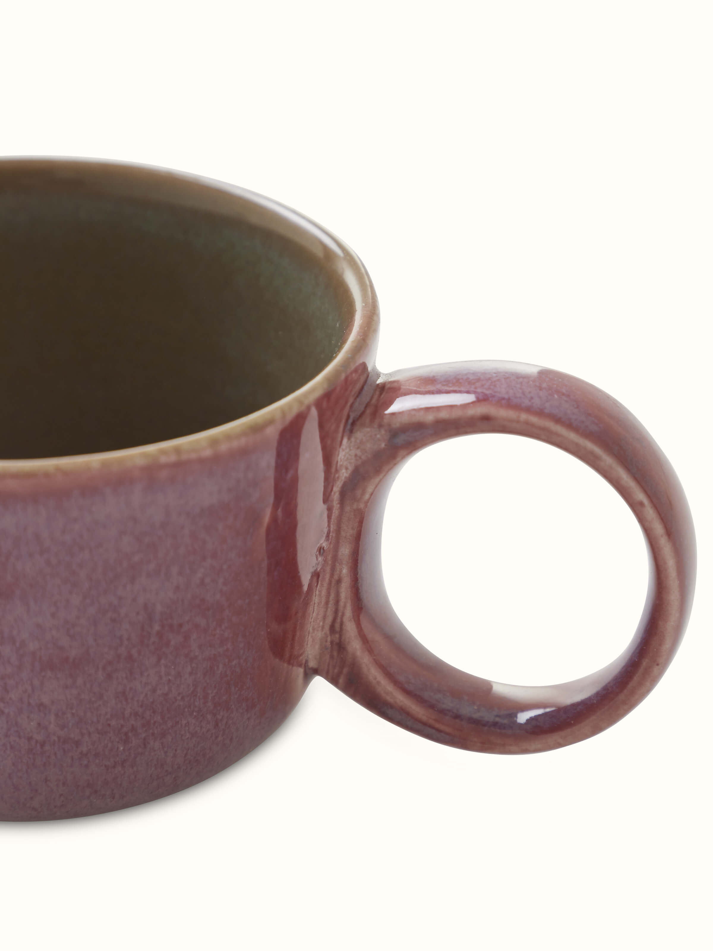 Detailed view of pink Khurja pottery ceramic coffee mug