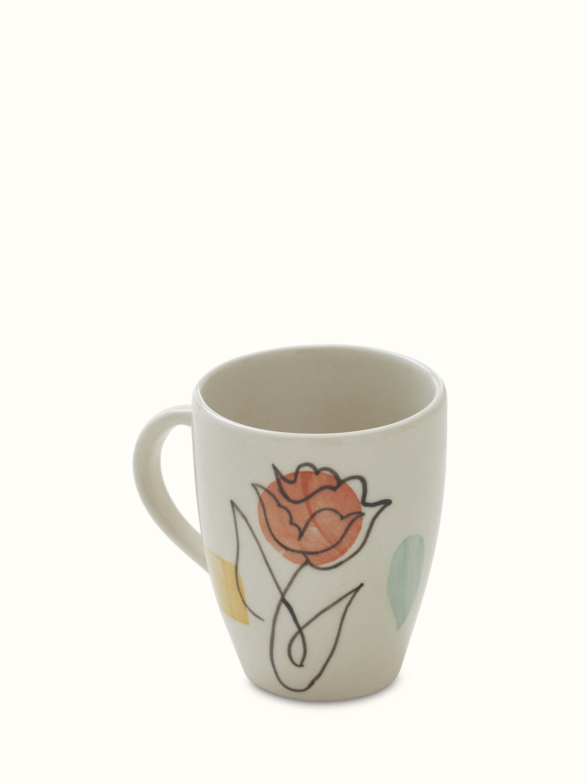 Detailed view of Khurja pottery ceramic coffee mugs (4 pcs) focusing on the intricate patterns and vibrant colors