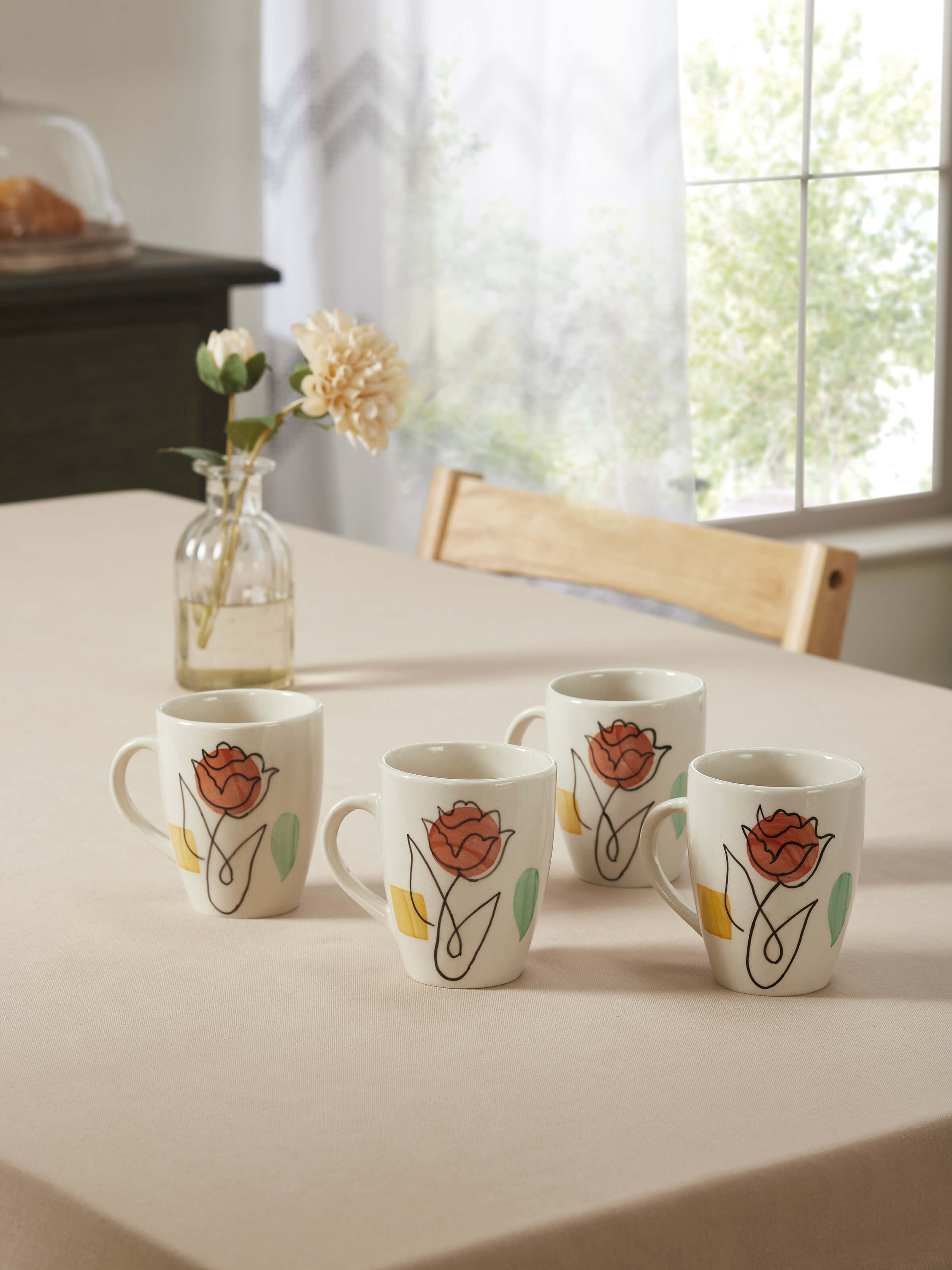 Side view of Khurja pottery ceramic coffee mugs (4 pcs) highlighting the unique ceramic glaze and color contrast