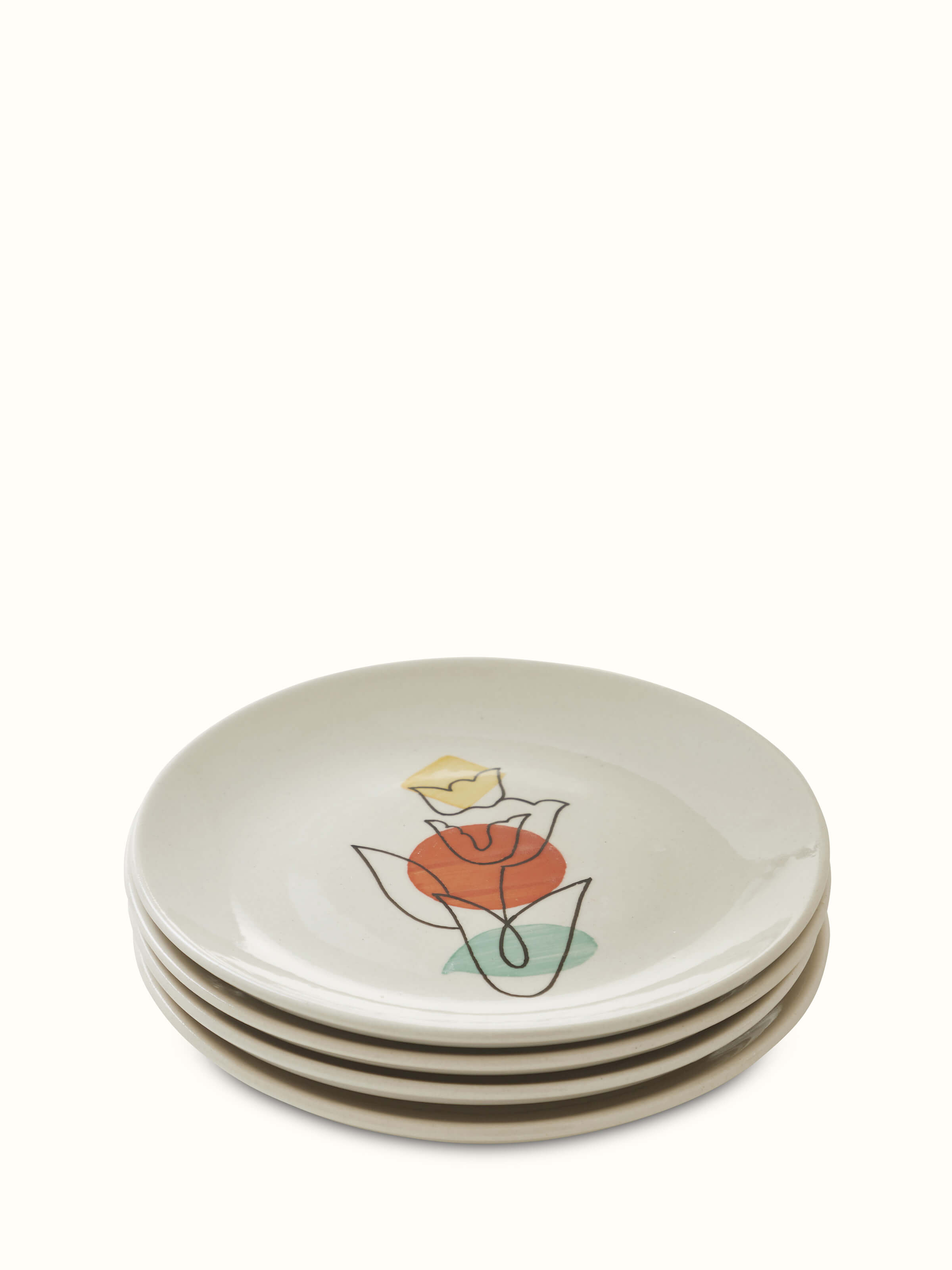 Front view of Khurja pottery ceramic salad plates orange & white (4 pcs)