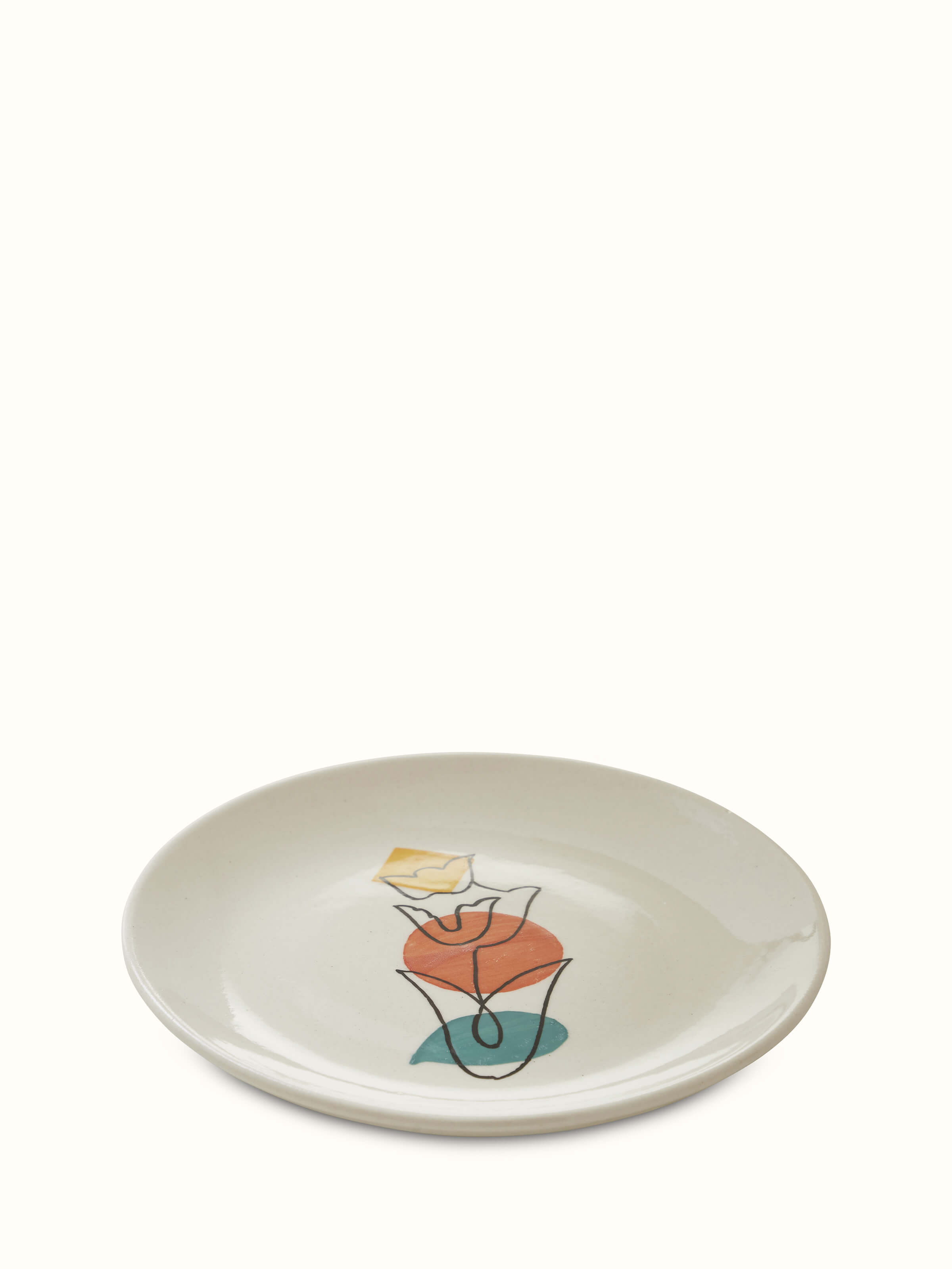 Angle view of Khurja pottery ceramic salad plates orange & white (4 pcs)