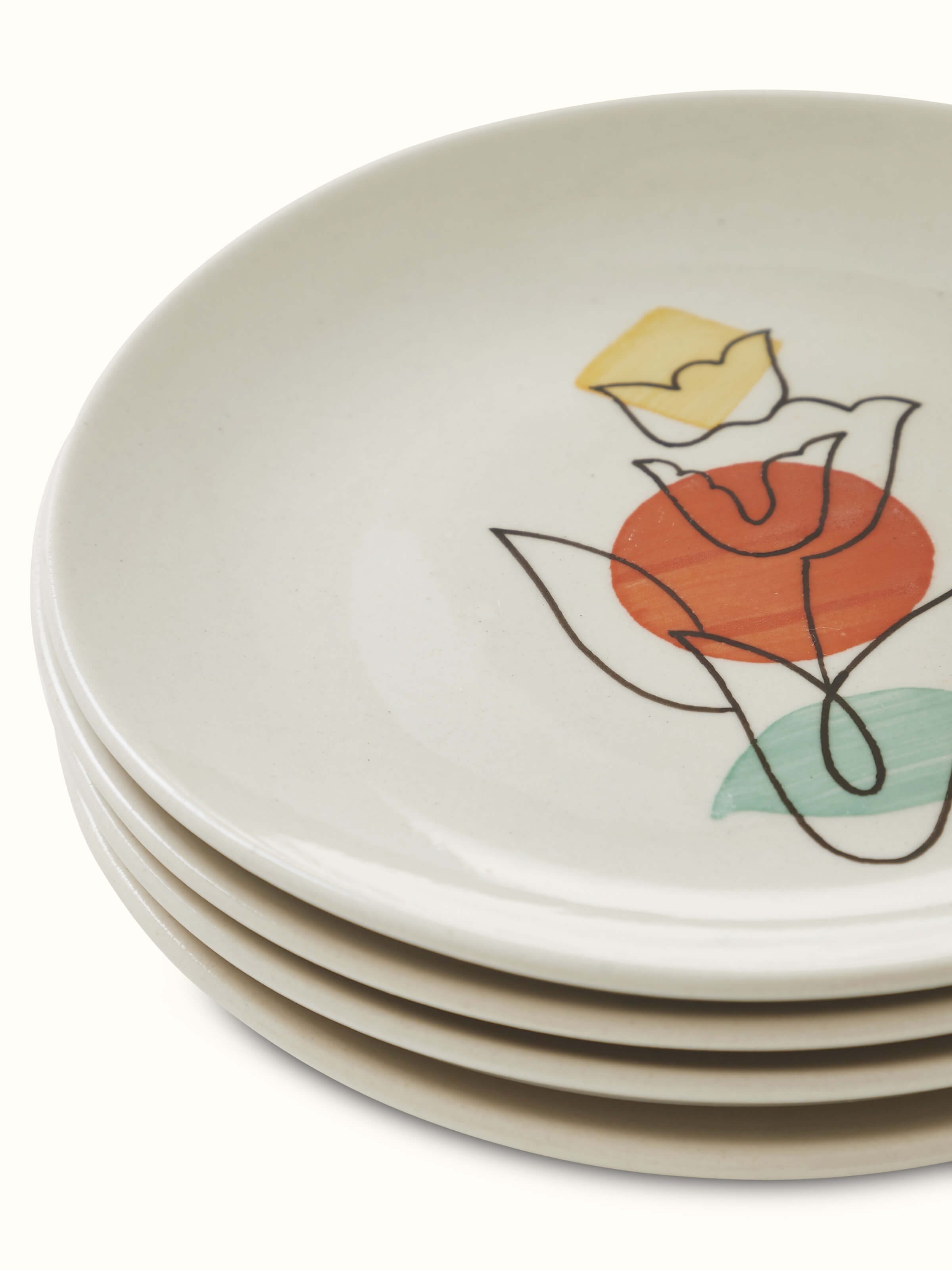 Detailed view of Khurja pottery ceramic salad plates orange & white (4 pcs)