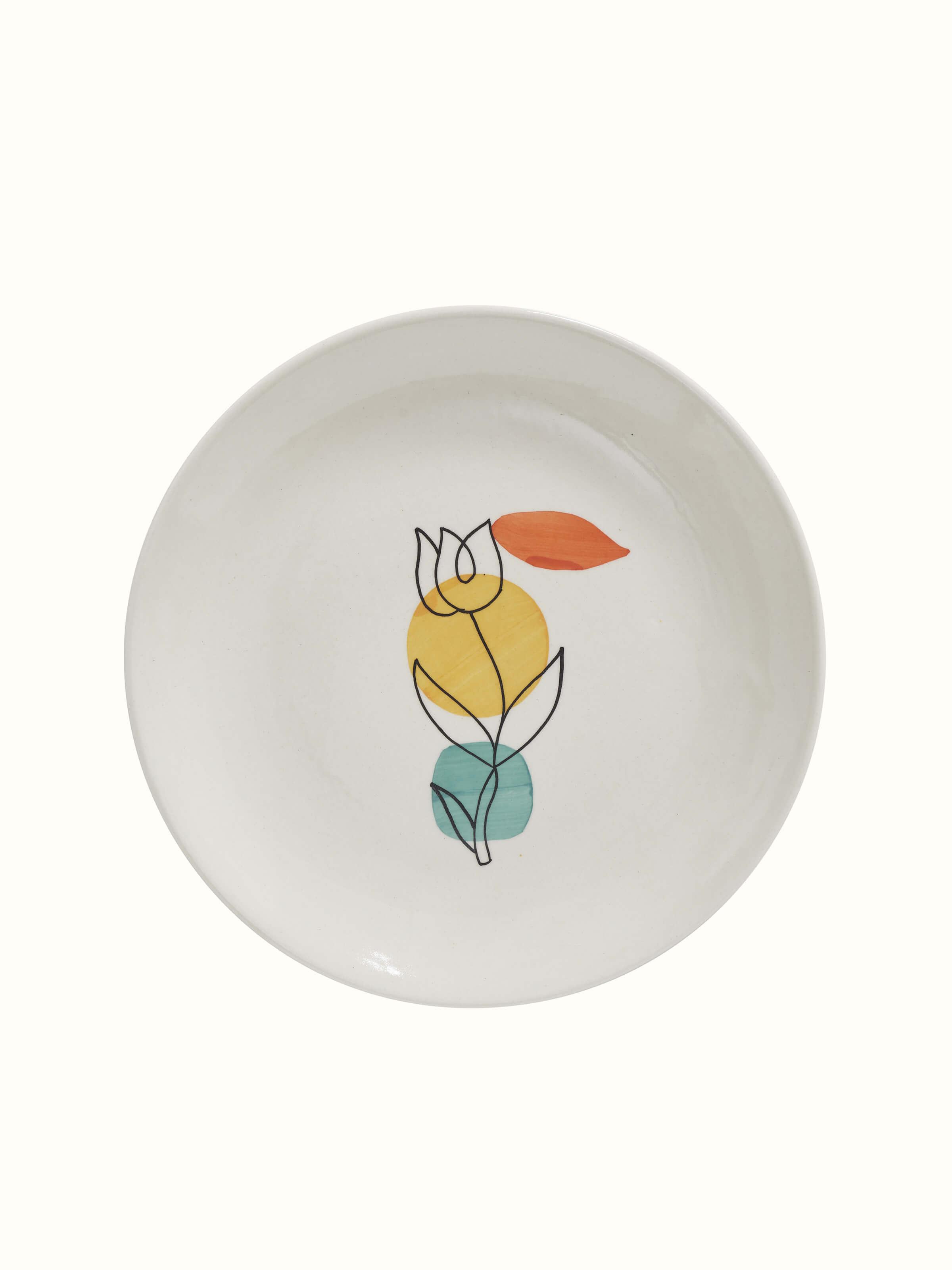 Front view of Khurja Pottery Ceramic Dinner Plates in Orange & White showcasing vibrant patterns.