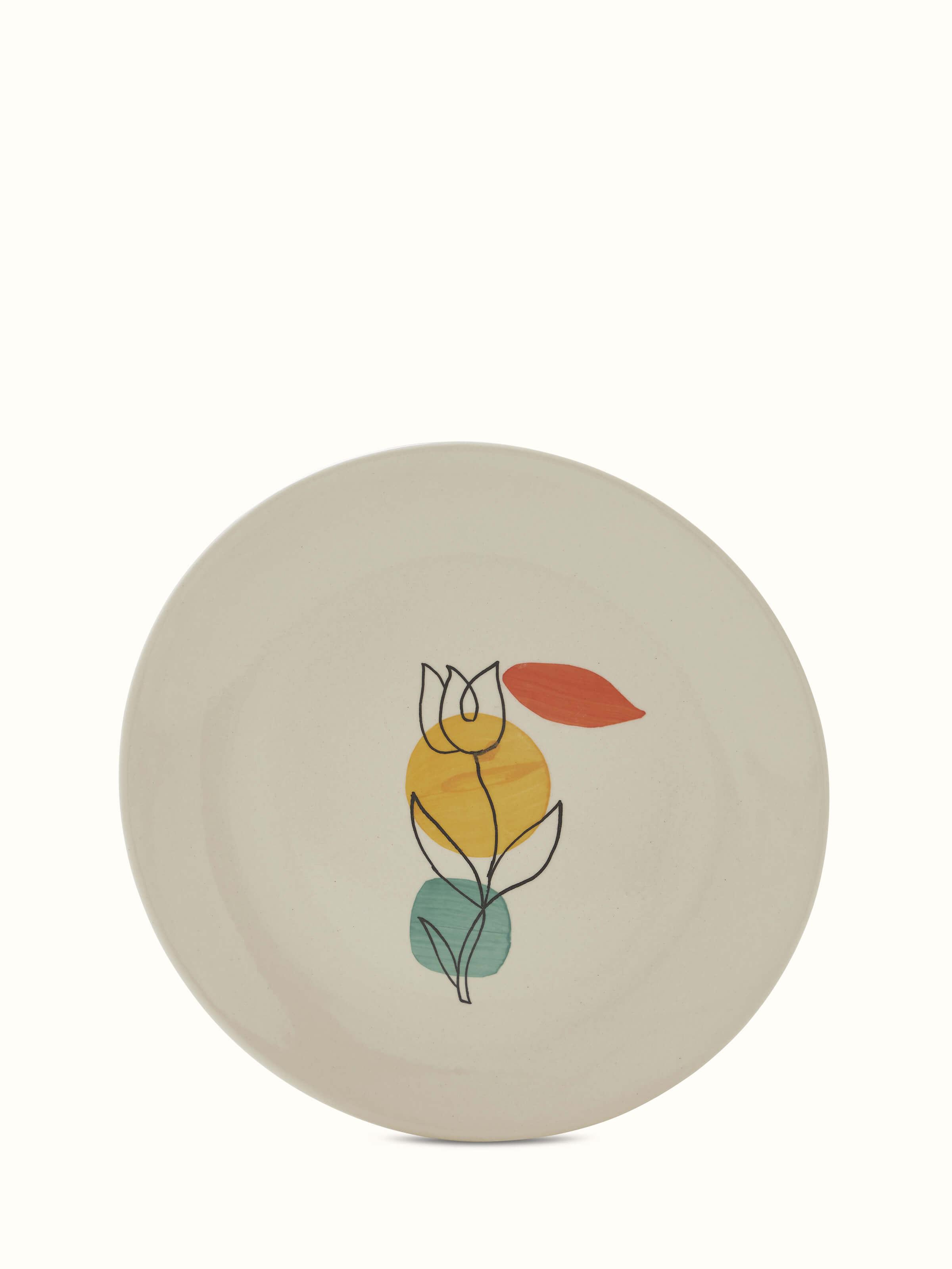 Top view of Khurja Pottery Ceramic Dinner Plates in Orange & White highlighting the full set.
